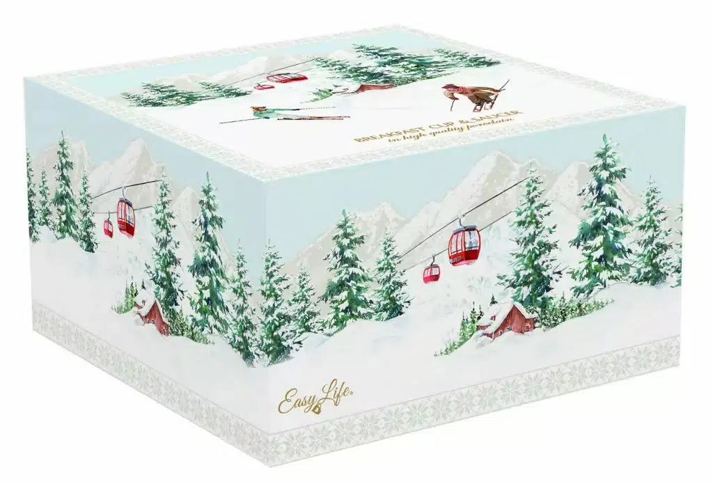 Coffret dejeuner en porcelaine fine décoré chalet - Image 2