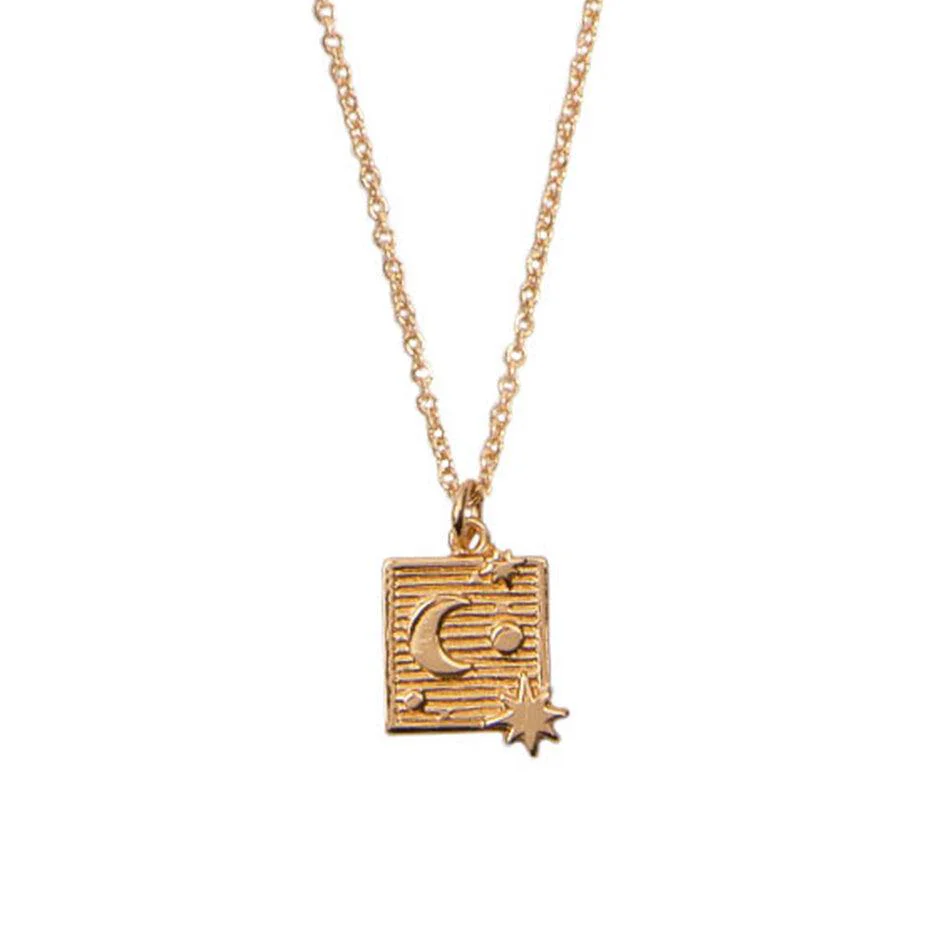 Collier Plaqué Or Lune Etoiles Carré