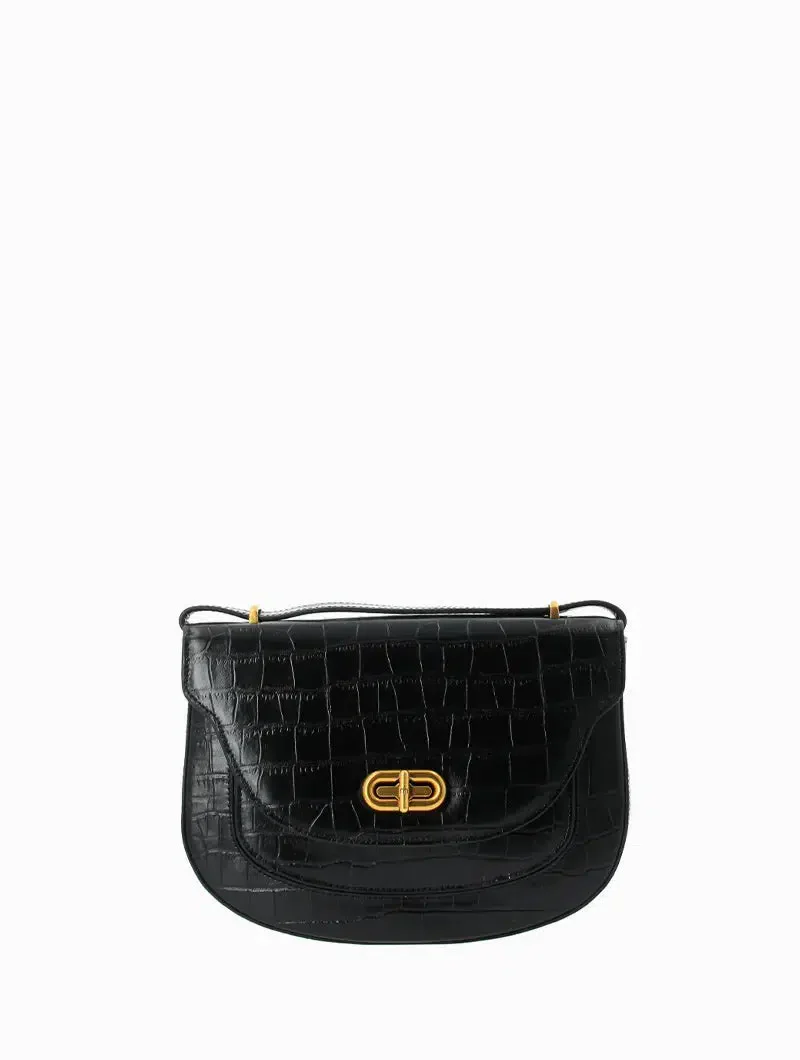 Daria - Croc noir - Cuir imprimé croco
