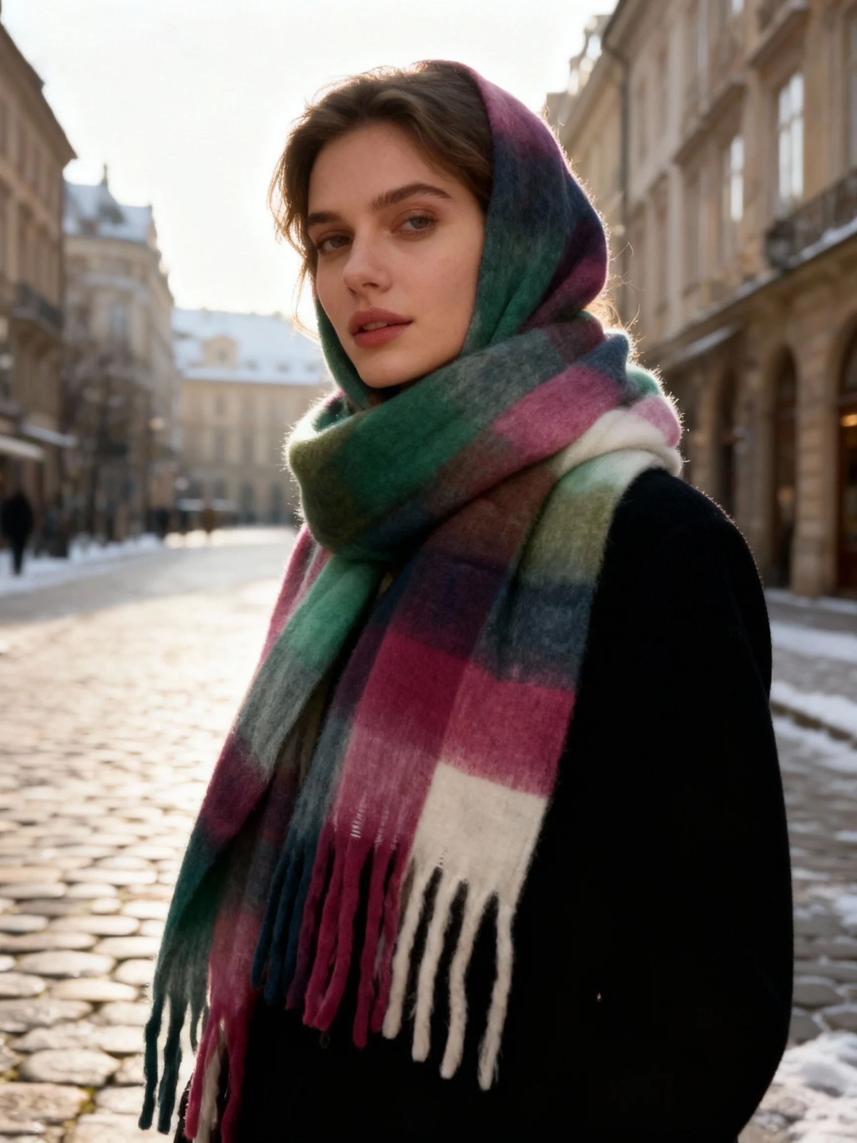 Echarpe Luna I Vert & Fuchsia