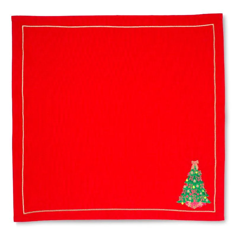 Embroidered napkins Christmas tree red 45cm Pack of 2 - Image 2