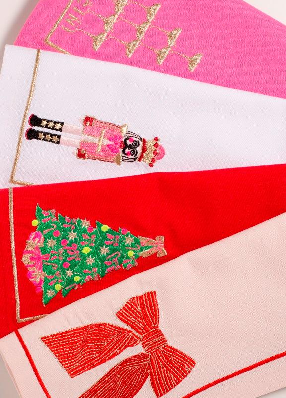 Embroidered napkins Christmas tree red 45cm Pack of 2 - Image 3