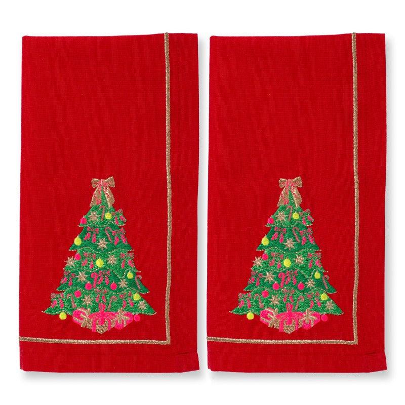Embroidered napkins Christmas tree red 45cm Pack of 2 - Image 4