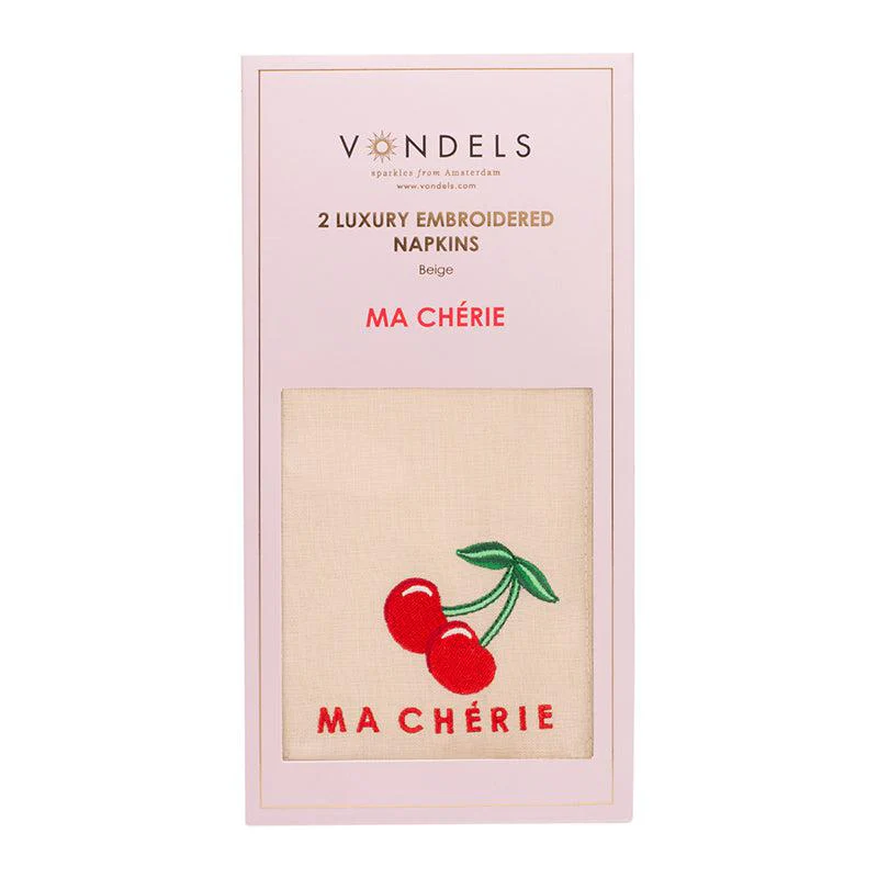 Embroidered napkins MA CHERIE beige 45cm Pack of 2 - Image 2