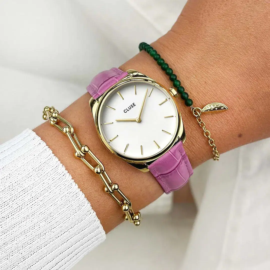 Féroce Petite Leather Croco Pink, Gold