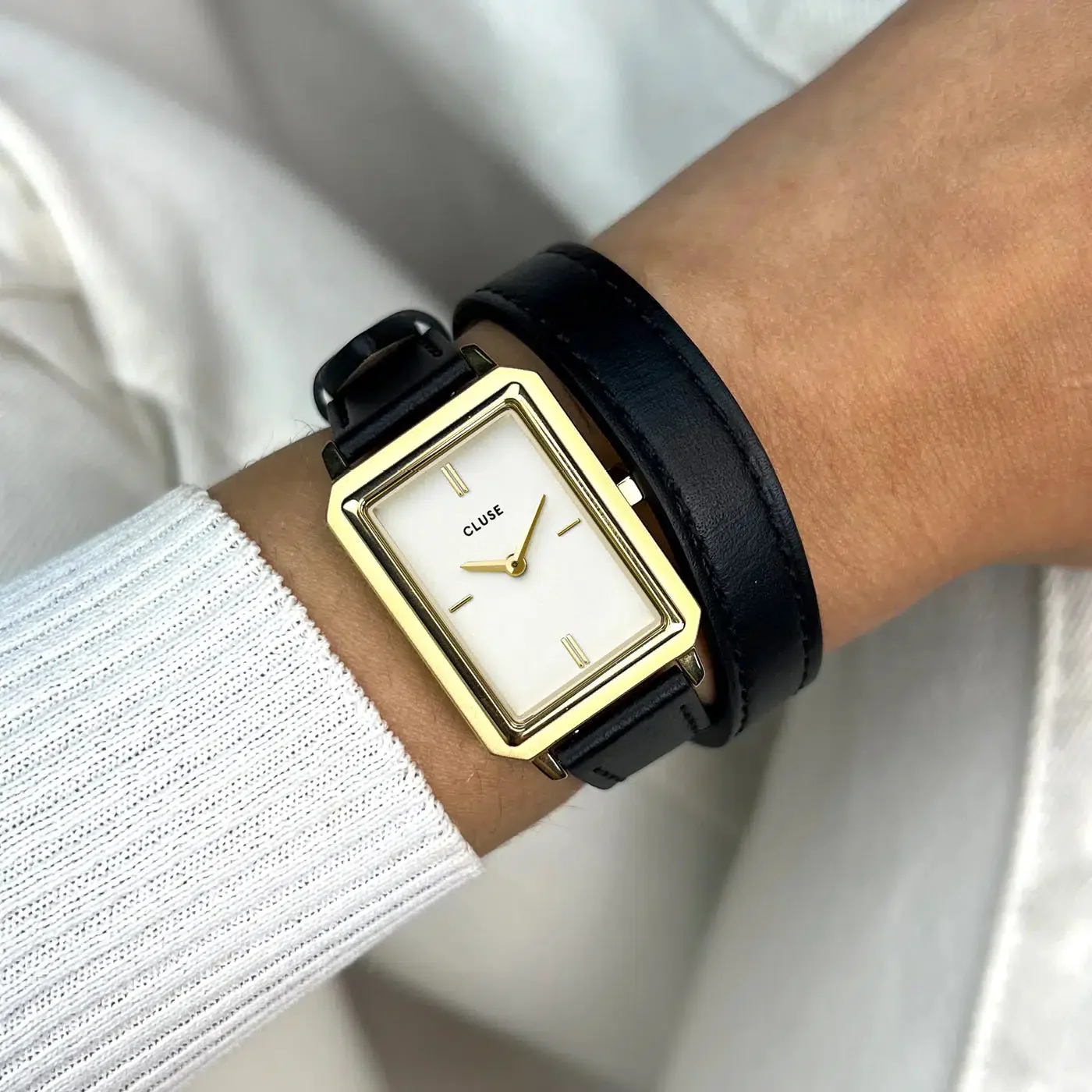 Fluette Watch Double Leather Black, Gold Colour - Image 3