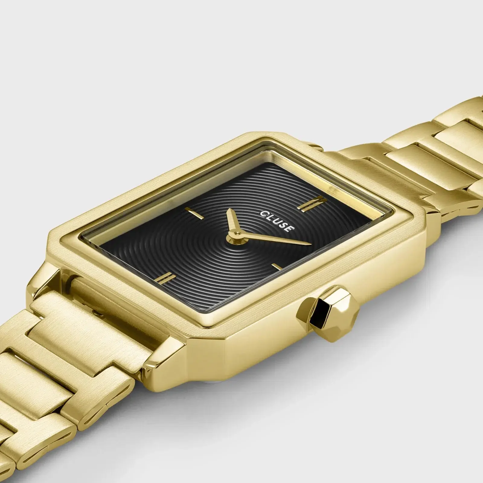 Fluette Watch Steel, Circular Texture Black, Gold Colour - Image 3