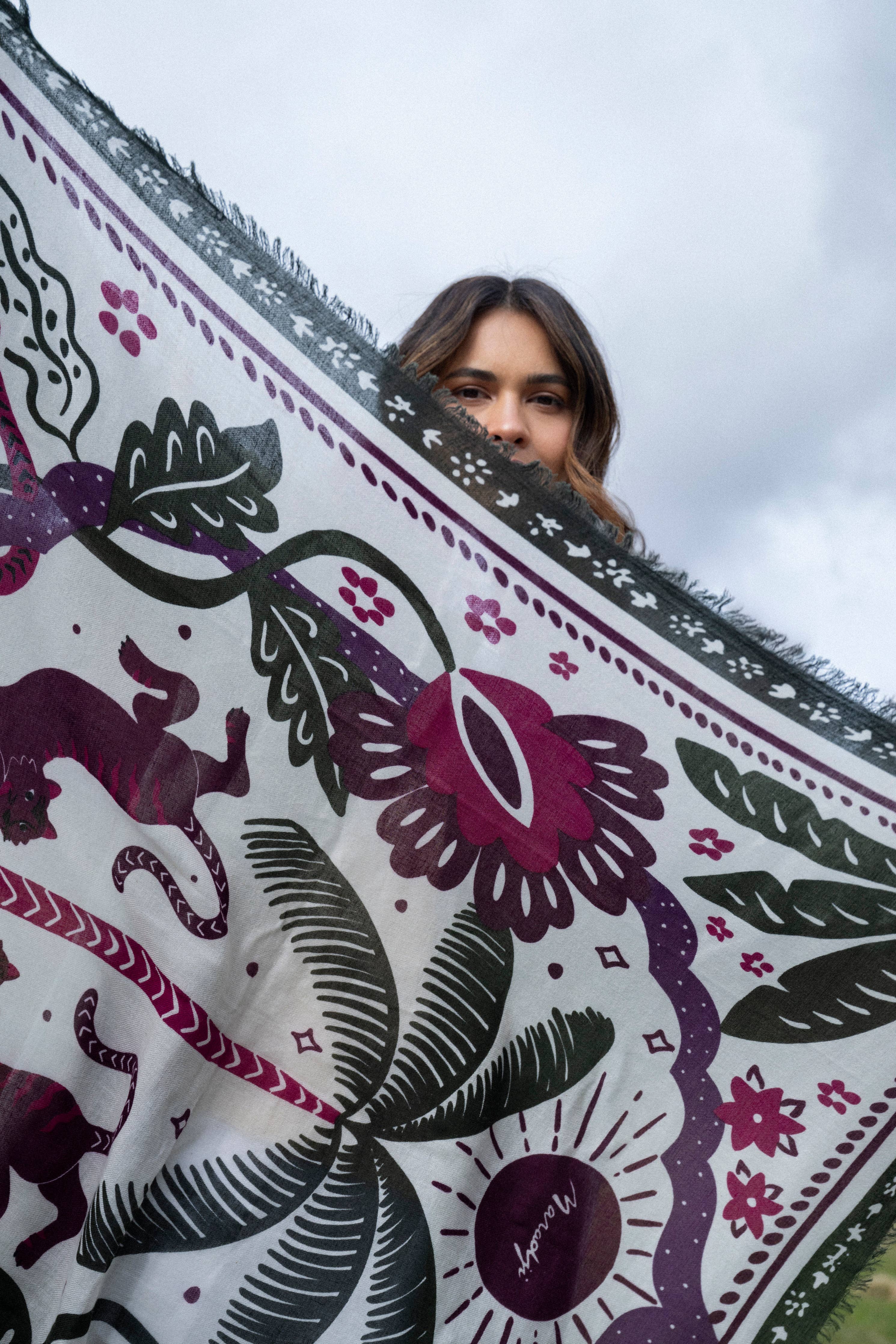 FOULARD LAINE TIGER IN THE PALMERAIE FIGUE - Image 3
