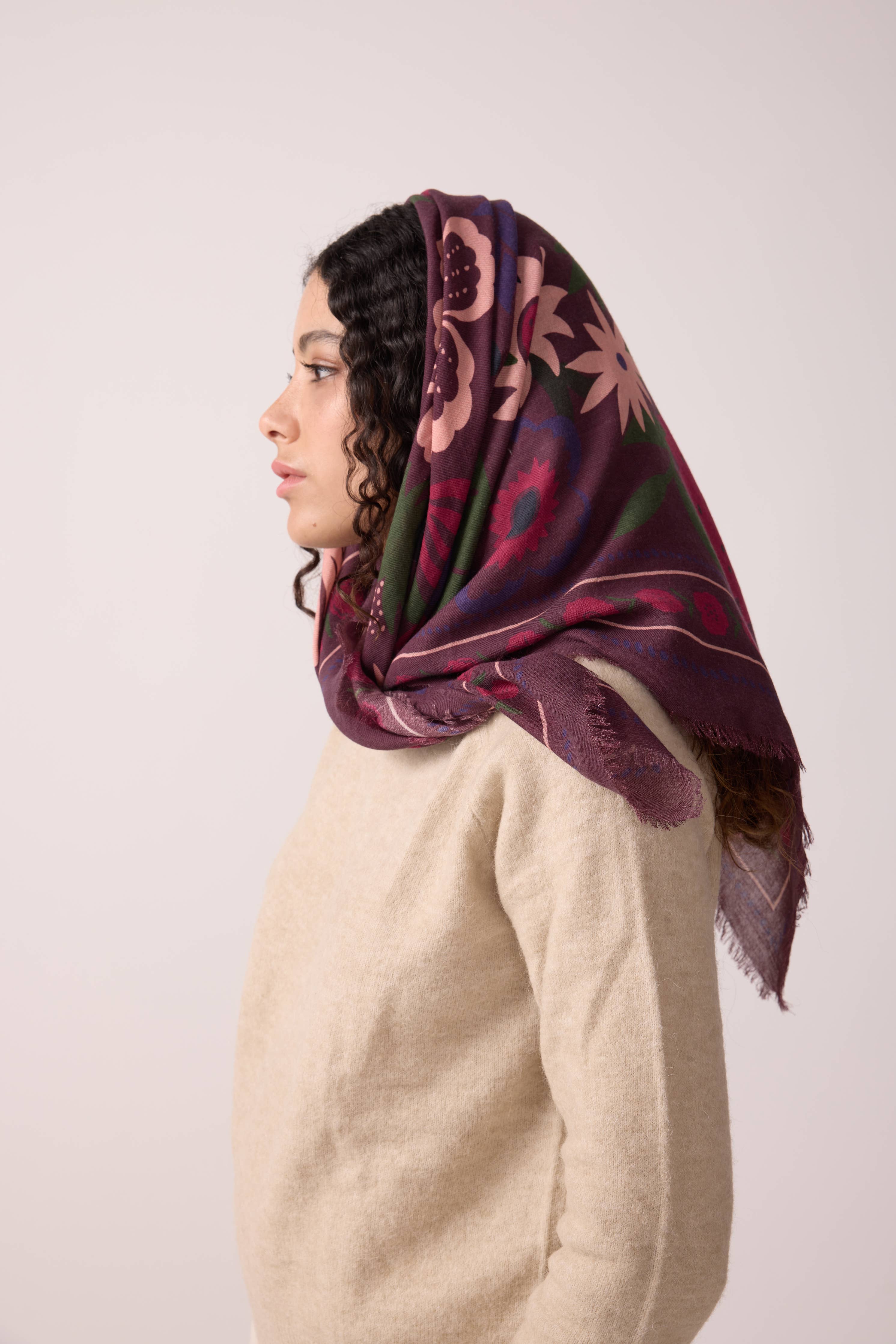 FOULARD LAINE WINTER BLOOM FIGUE