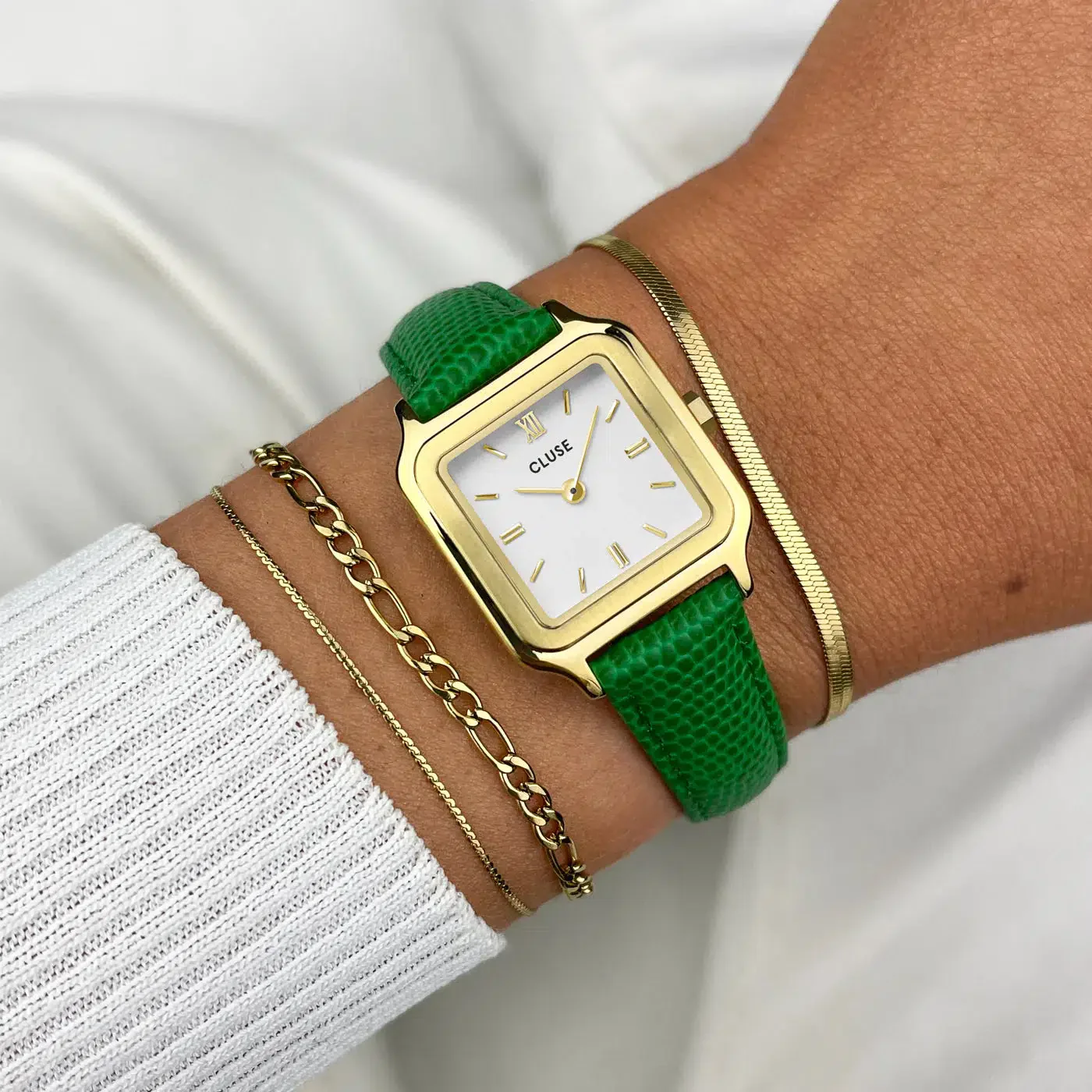 Gracieuse Petite Watch Leather, Emerald Green Lizard, Gold Colour - Image 3
