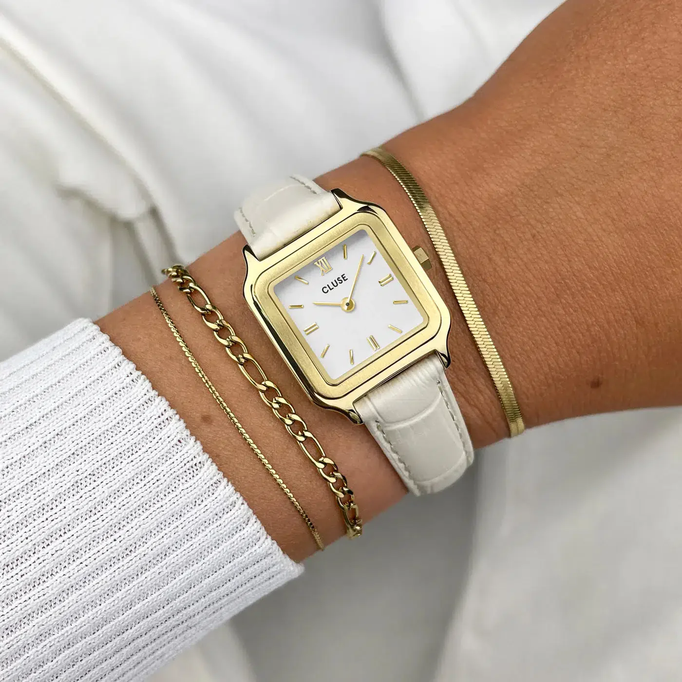 Gracieuse Petite Watch Leather, Marshmallow Croco, Gold Colour - Image 2