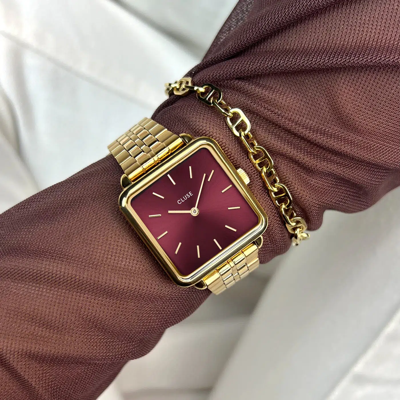 La Tétragone Watch Steel Dark Cherry, Gold Colour - Image 4