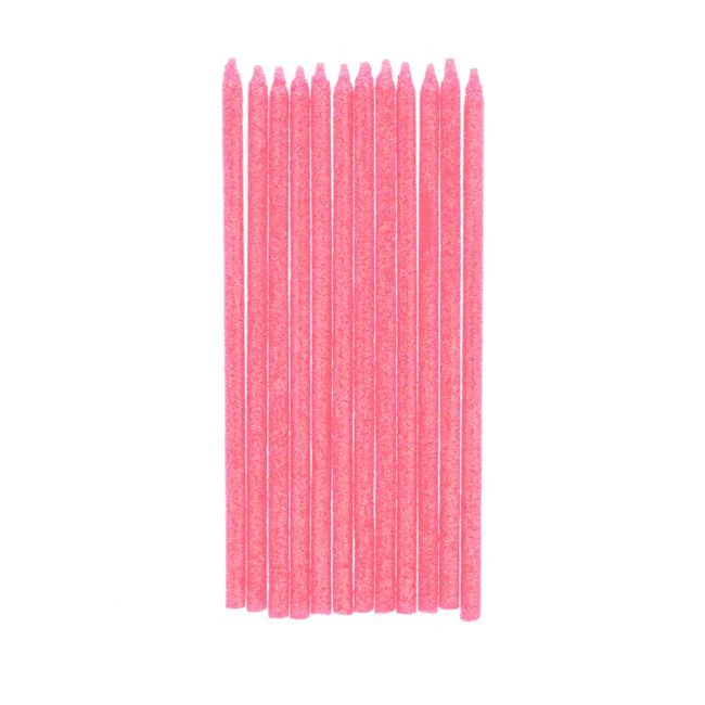 Lot de 12 bougies à paillettes roses