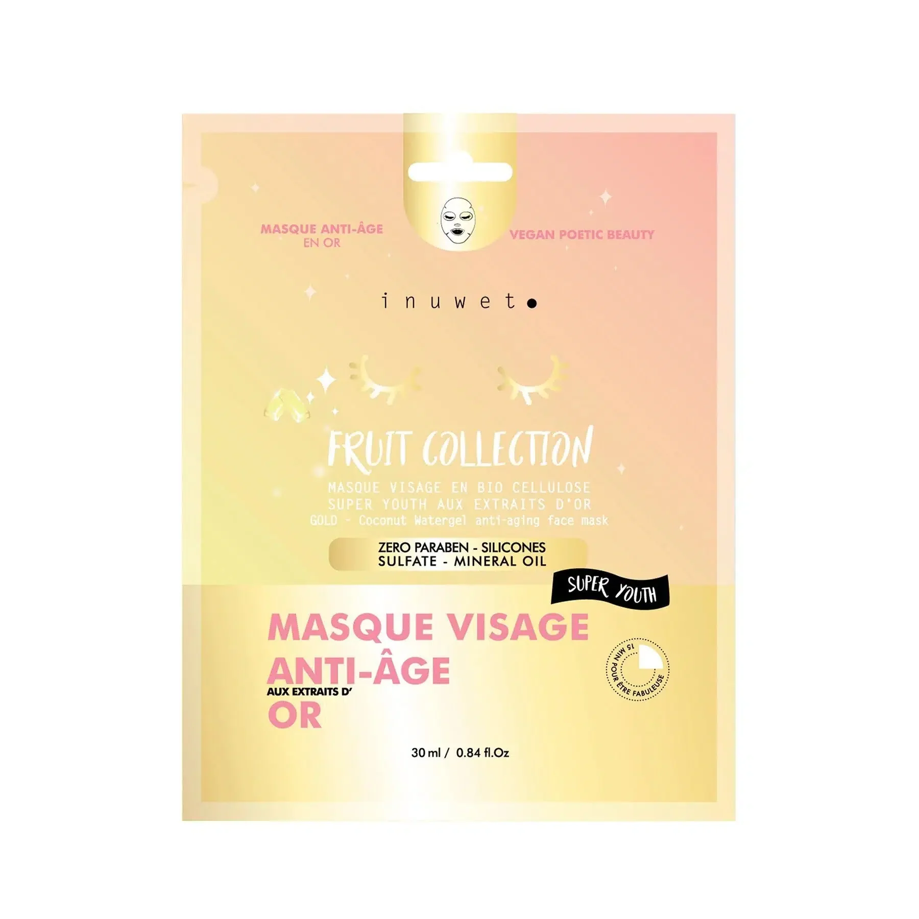 Masque Visage Biocellulose MASQUE VISAGE ANTI AGE EXTRAITS D'OR