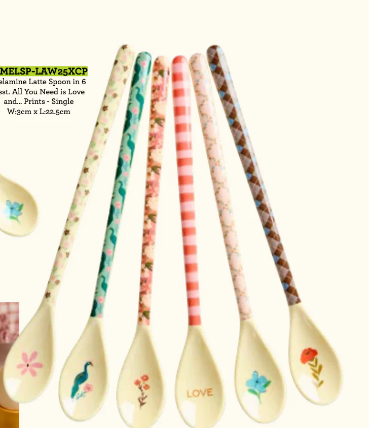 Melamine Latte Spoon in 6 Asst. All You Need is Love and... Prints - Single