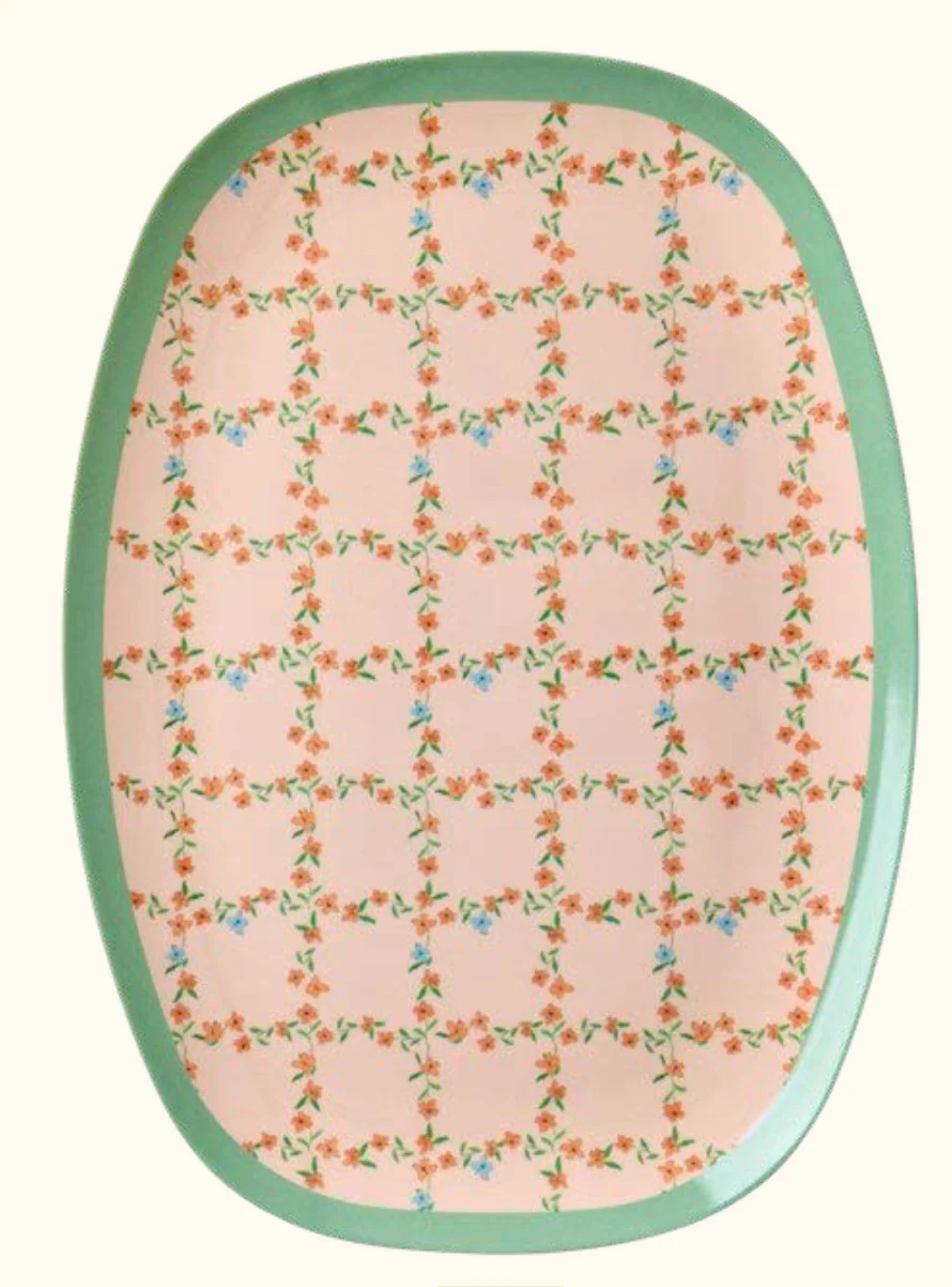 Melamine Rectangular Plate with Checkered Stencil Print