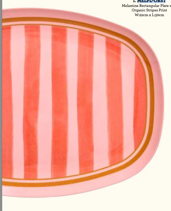 Melamine Rectangular Plate with Organic Stripes Print