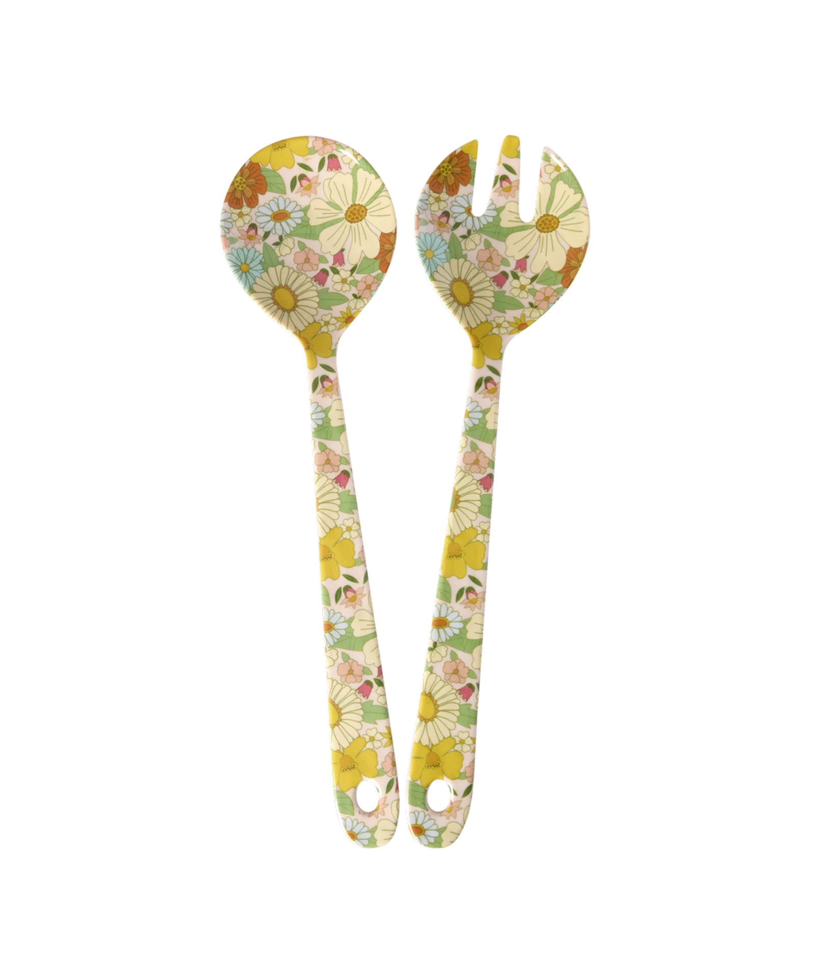 Melamine Salad Spoon and Fork with Flower Power Print