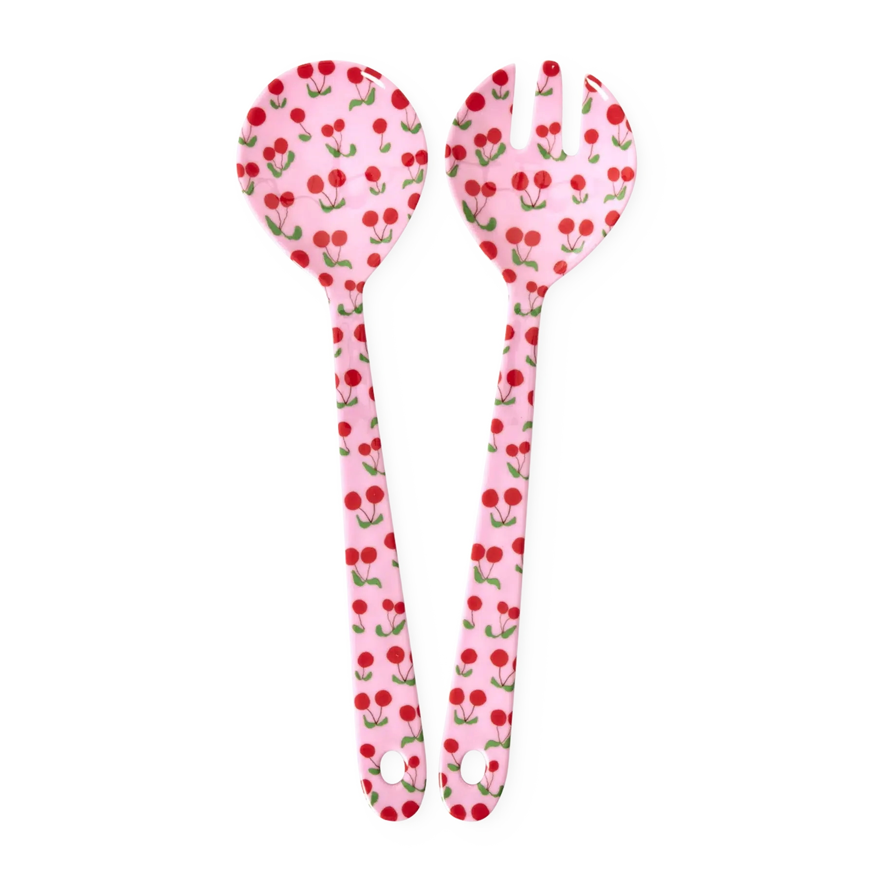 Melamine Salad Spoon and Fork with Pink Cherries Print