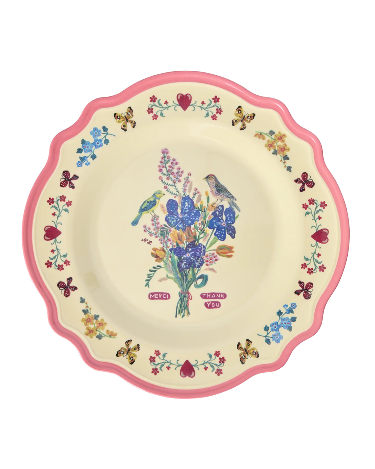 Melamine Vintage Dinner Plate with Nathalie Lété Print - Pink