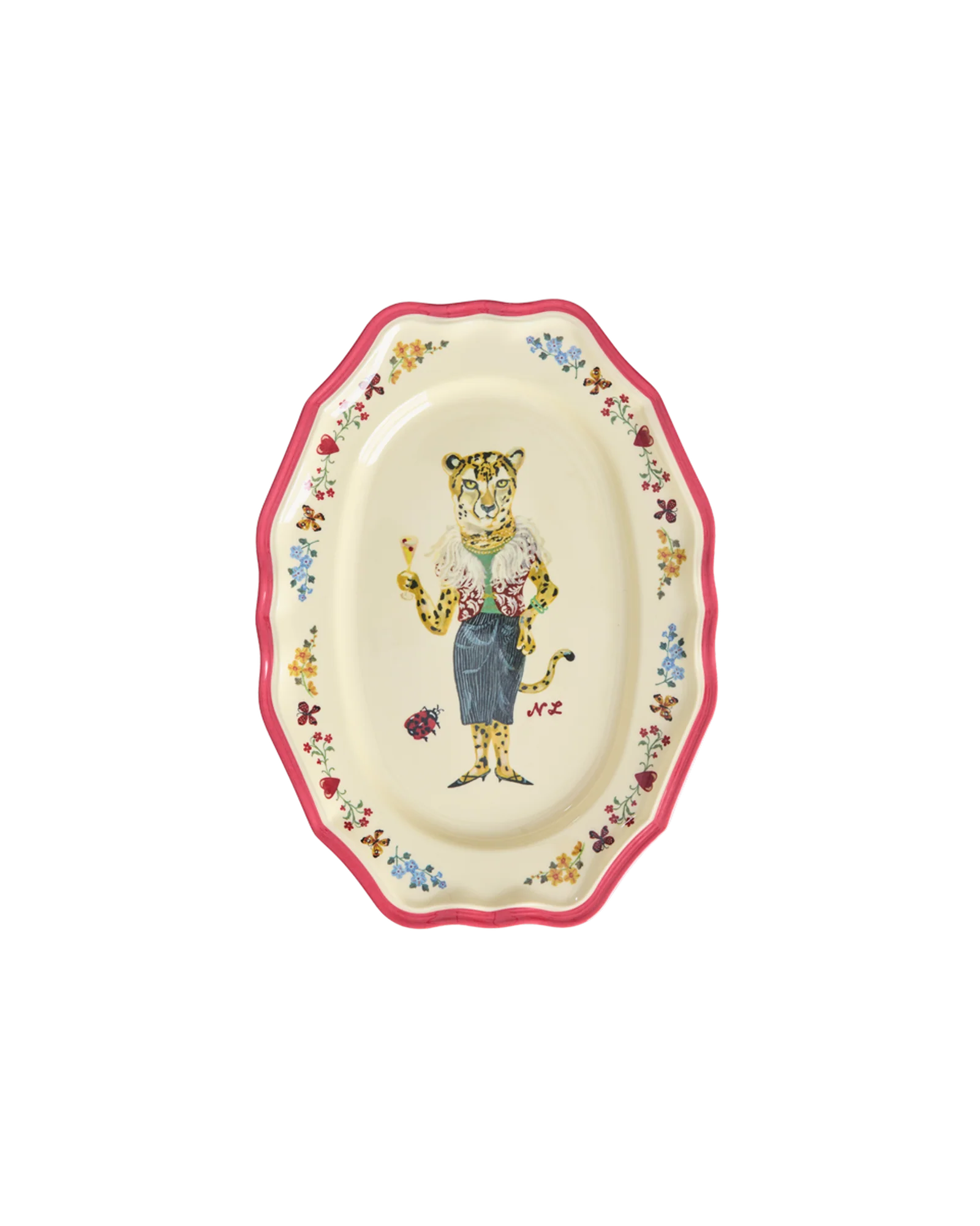 Melamine Vintage Serving Dish with Nathalie Lété Print - Red - Small