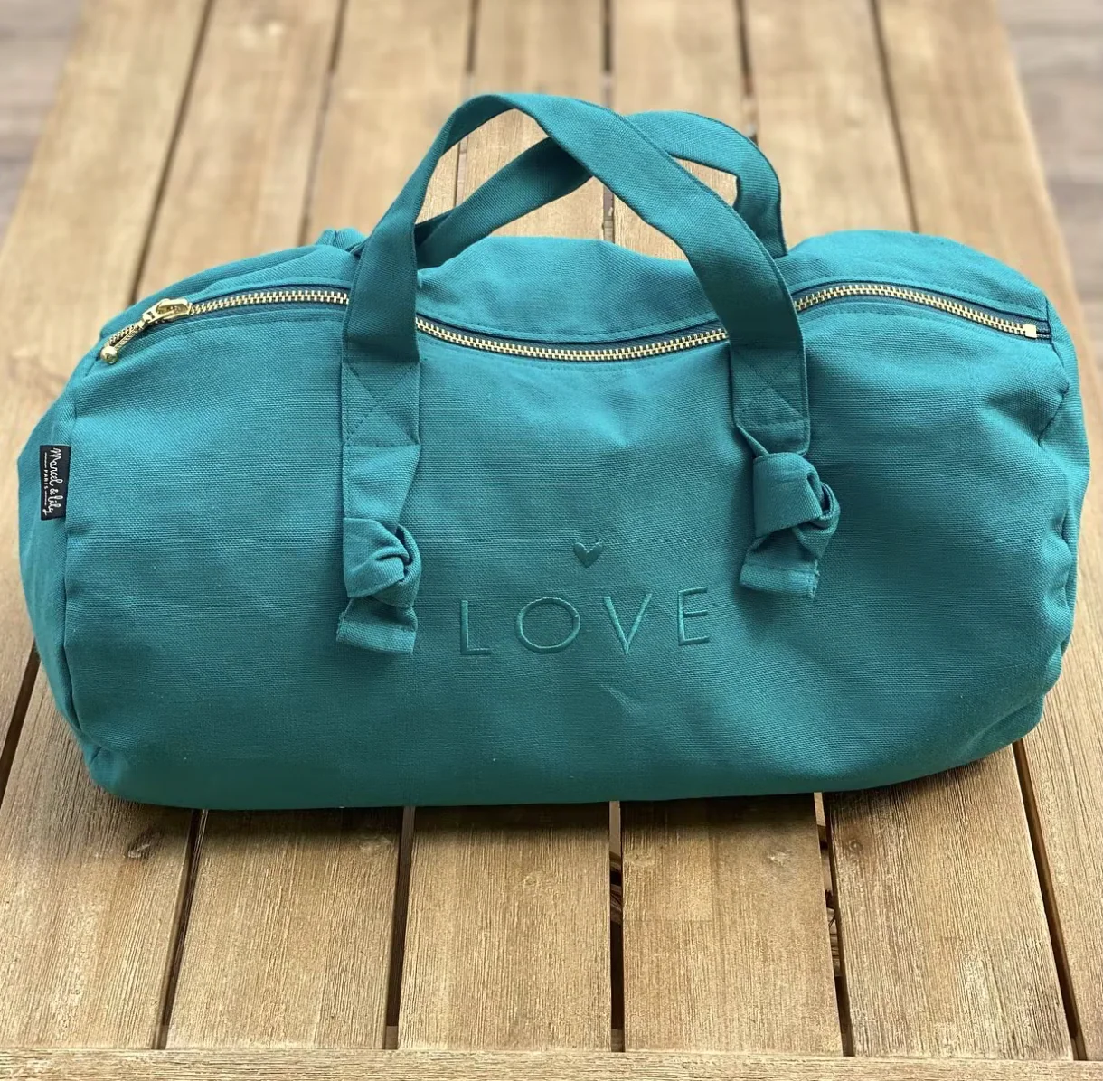 Mini sac polochon- Bleu canard - LOVE