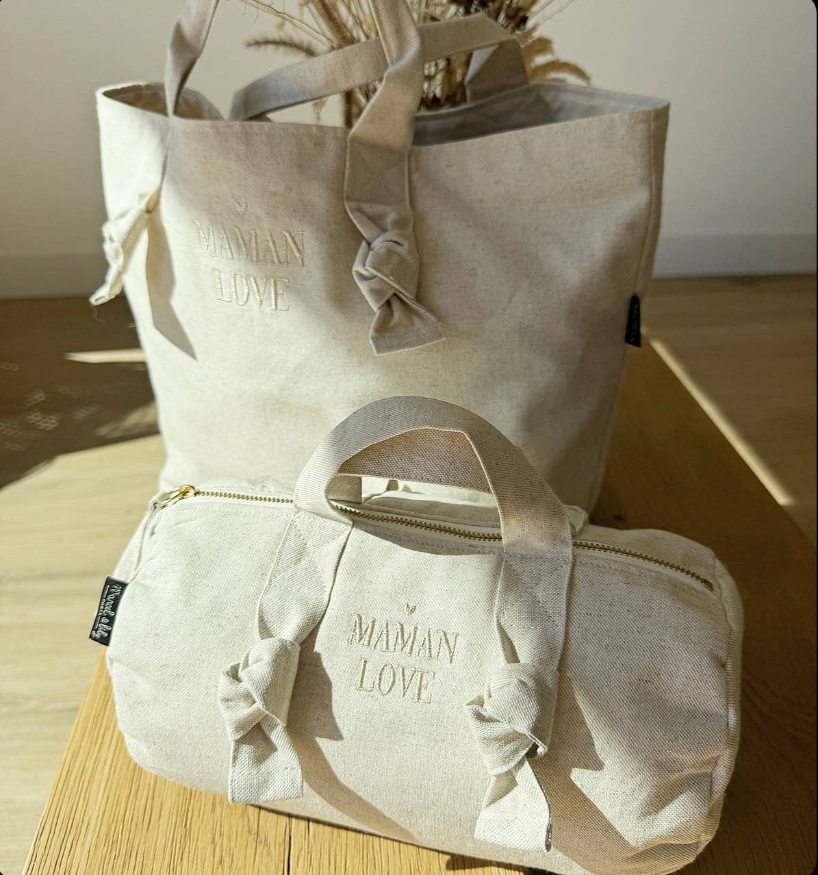 Mini sac polochon XXS - coton - brodé Maman Love - Sable - Image 2