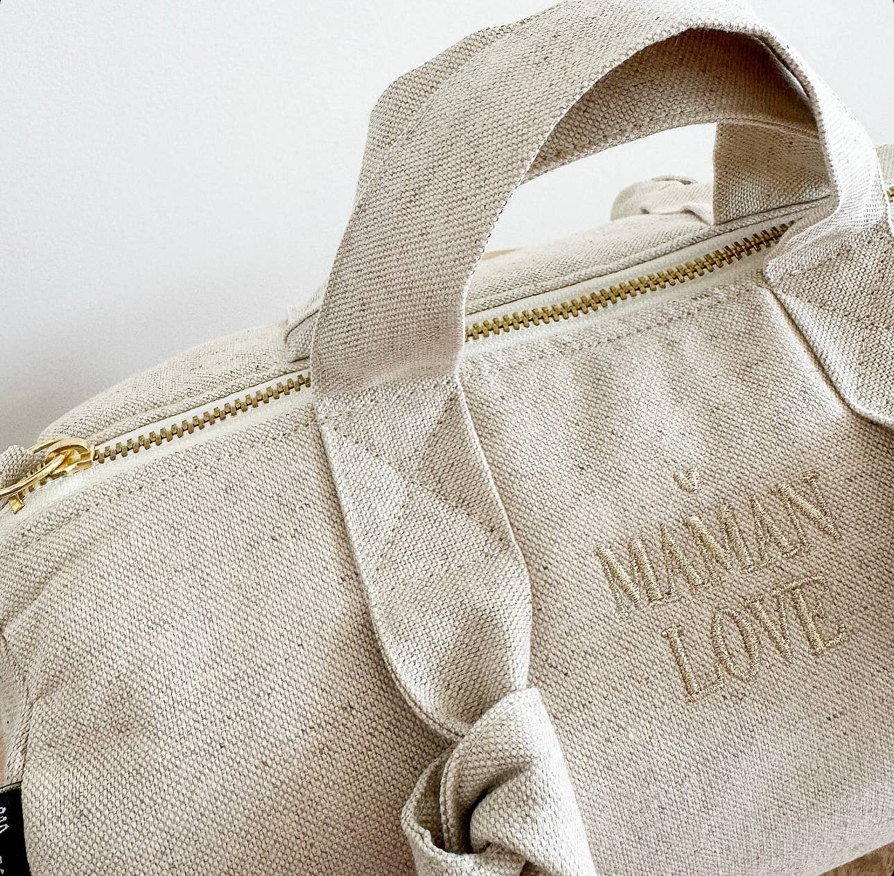 Mini sac polochon XXS - coton - brodé Maman Love - Sable - Image 3