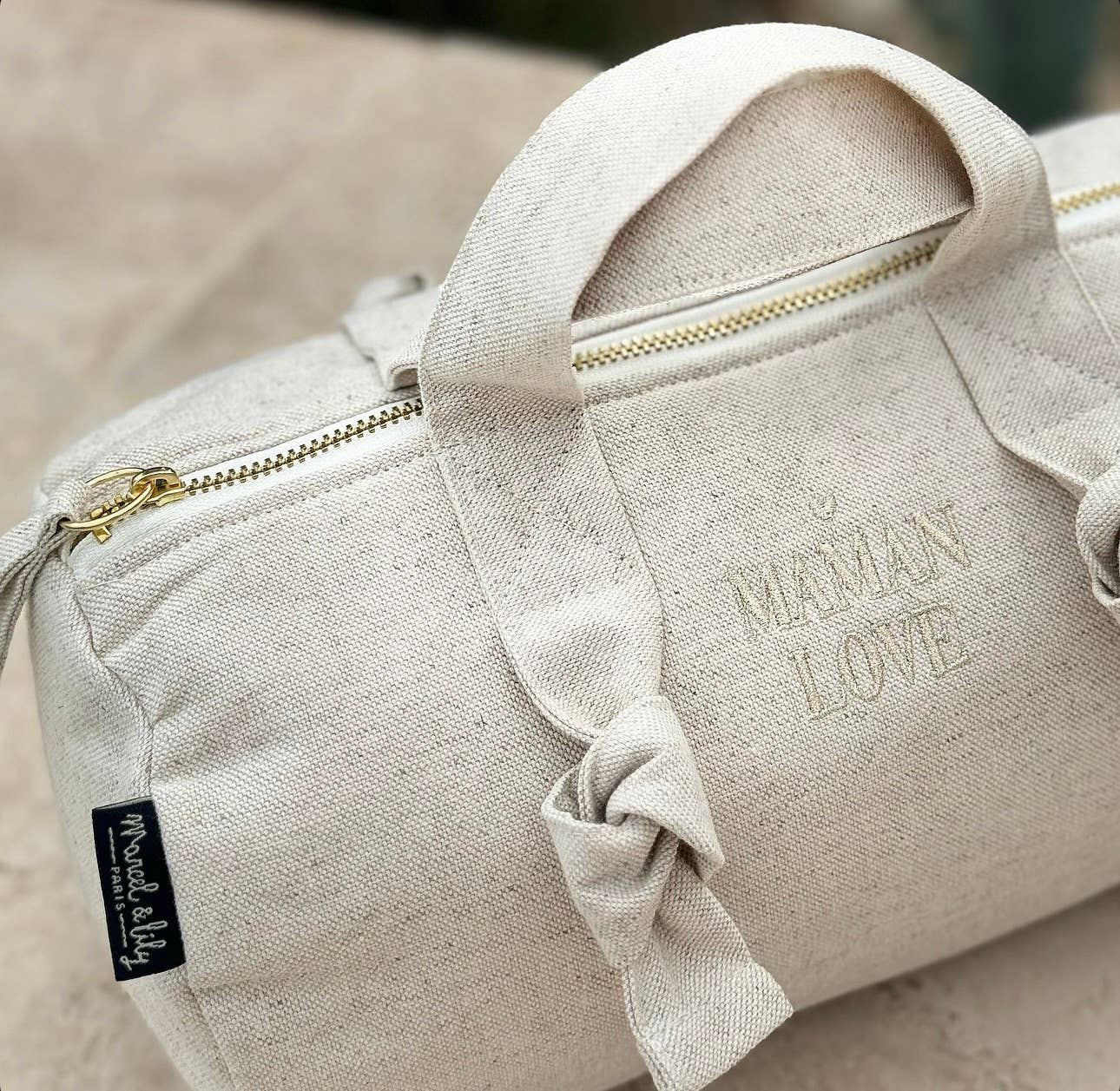 Mini sac polochon XXS - coton - brodé Maman Love - Sable - Image 4