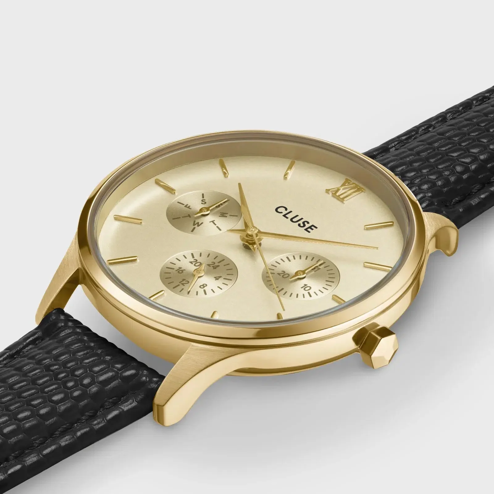 Minuit Multifunction Watch Leather, Black Lizard, Gold Colour - Image 3
