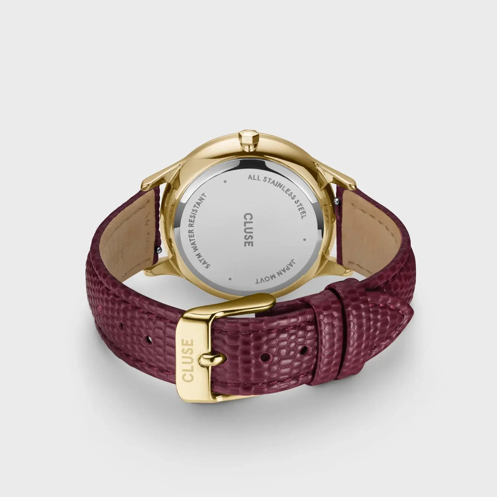 Minuit Multifunction Watch Leather, Dark Cherry Lizard, Gold Colour - Image 2