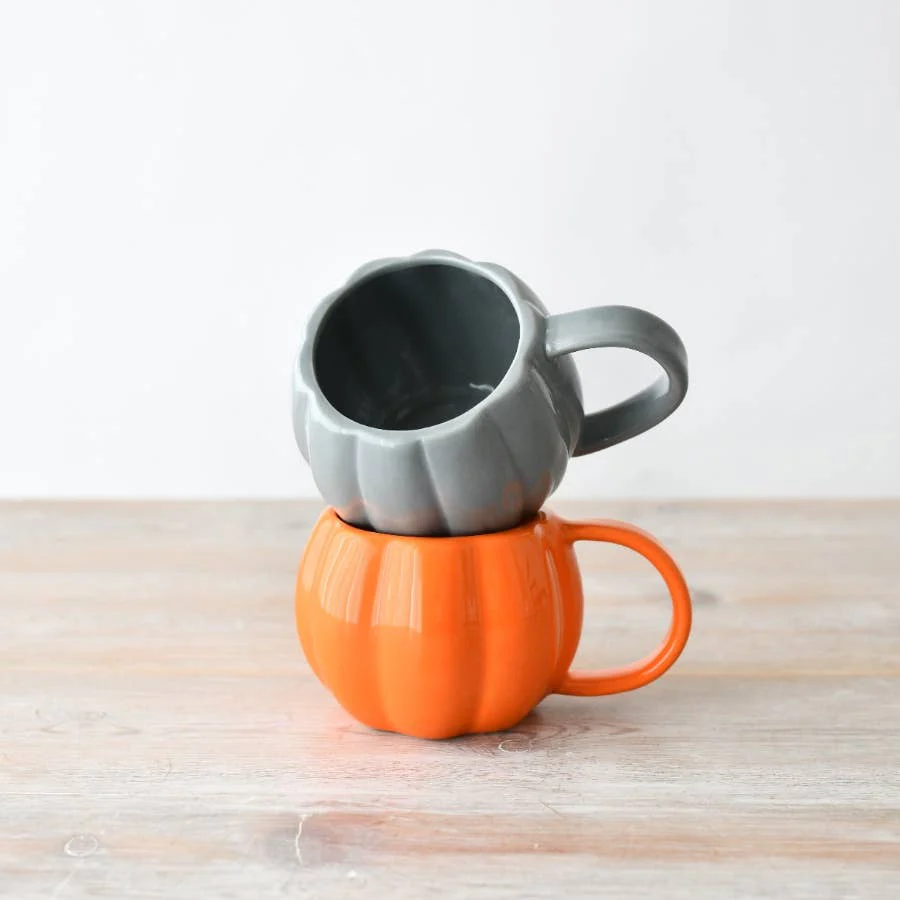 Mug en céramique gris en forme de citrouille, 14,5 cm - Image 3