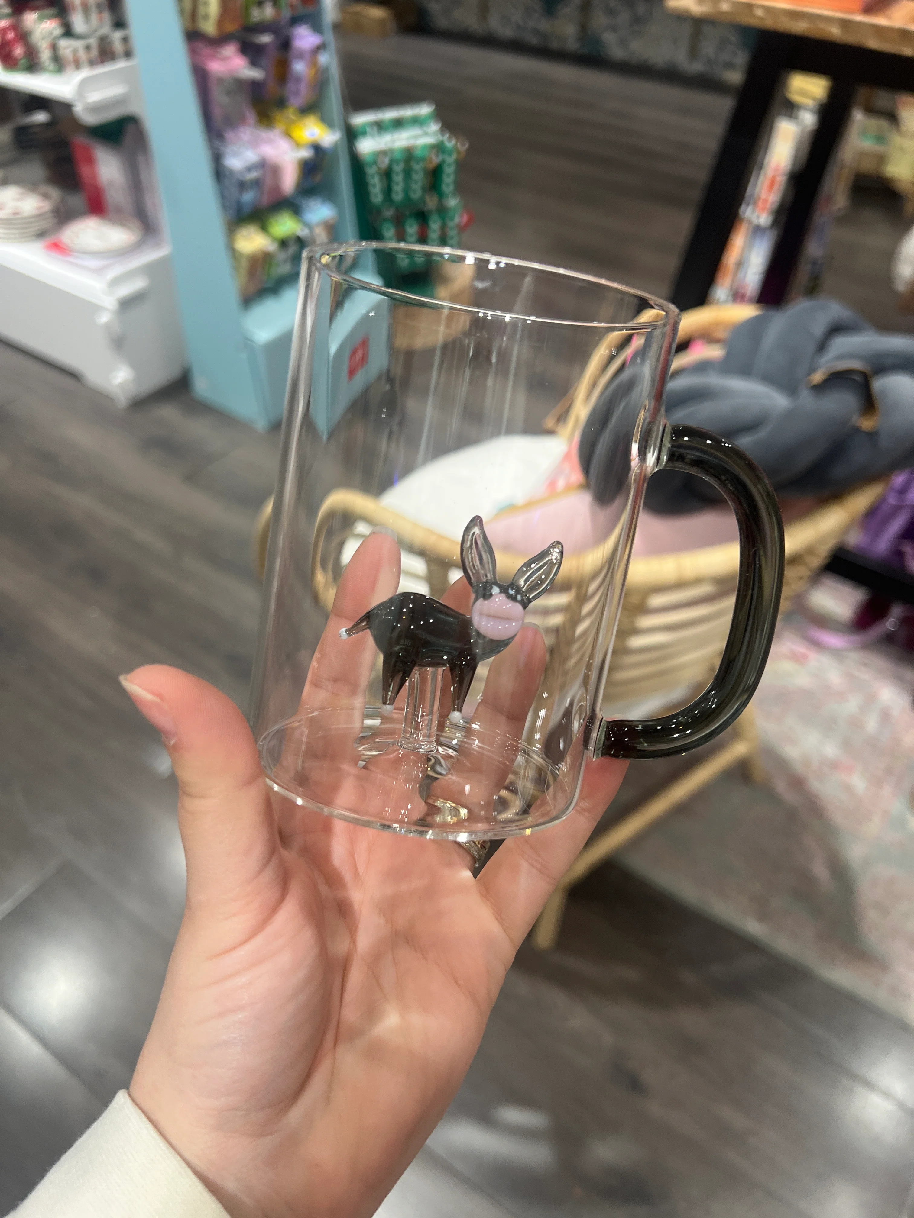 Mug en verre borosilicate.Cont.:420 ml. Figurine : Âne