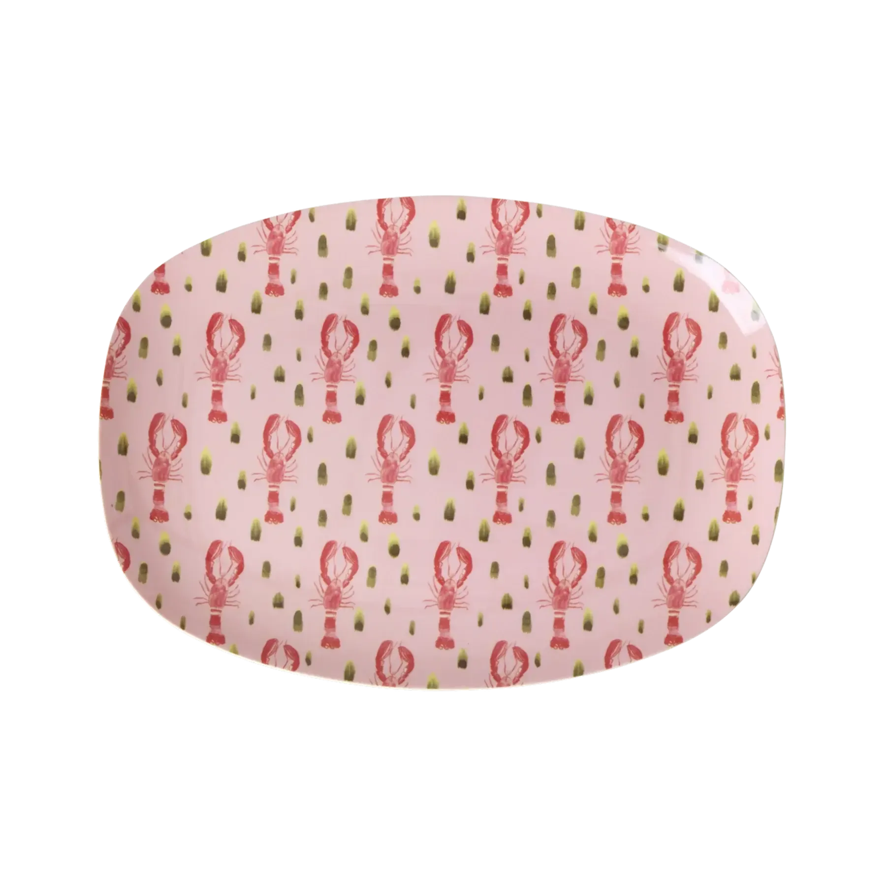 Petit Rectangulaire Grande assiette - Vert - Pink Lobster Print
