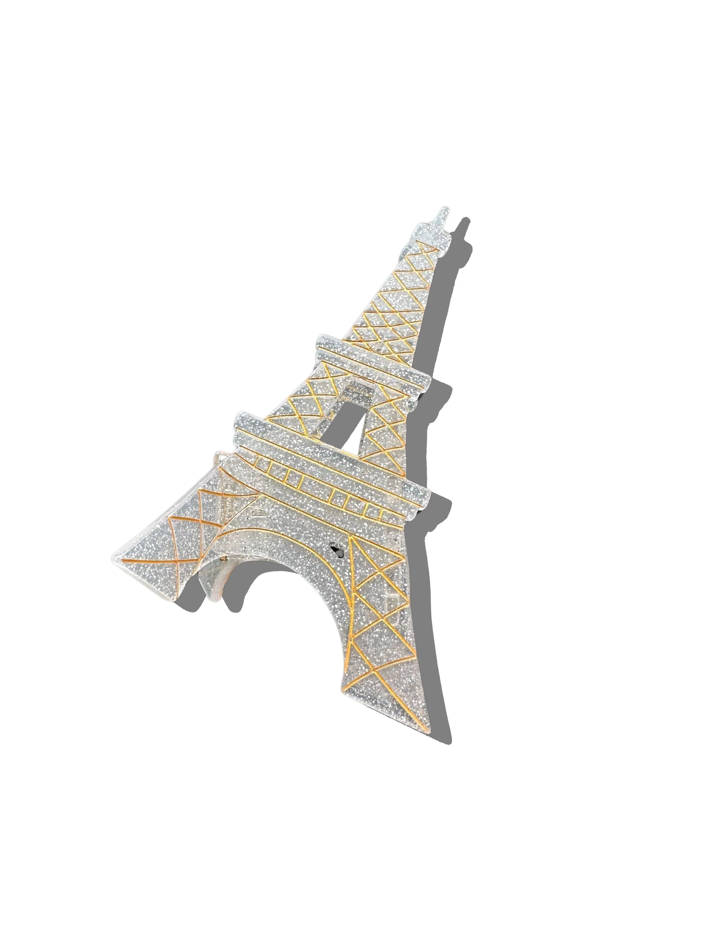 Pince à cheveux à griffes Tour Eiffel Paris peinte à la main: Crème - Image 2