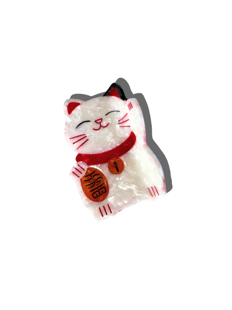 Pince à cheveux Lucky Cat Claw peinte à la main | Écologique: Or - Image 4