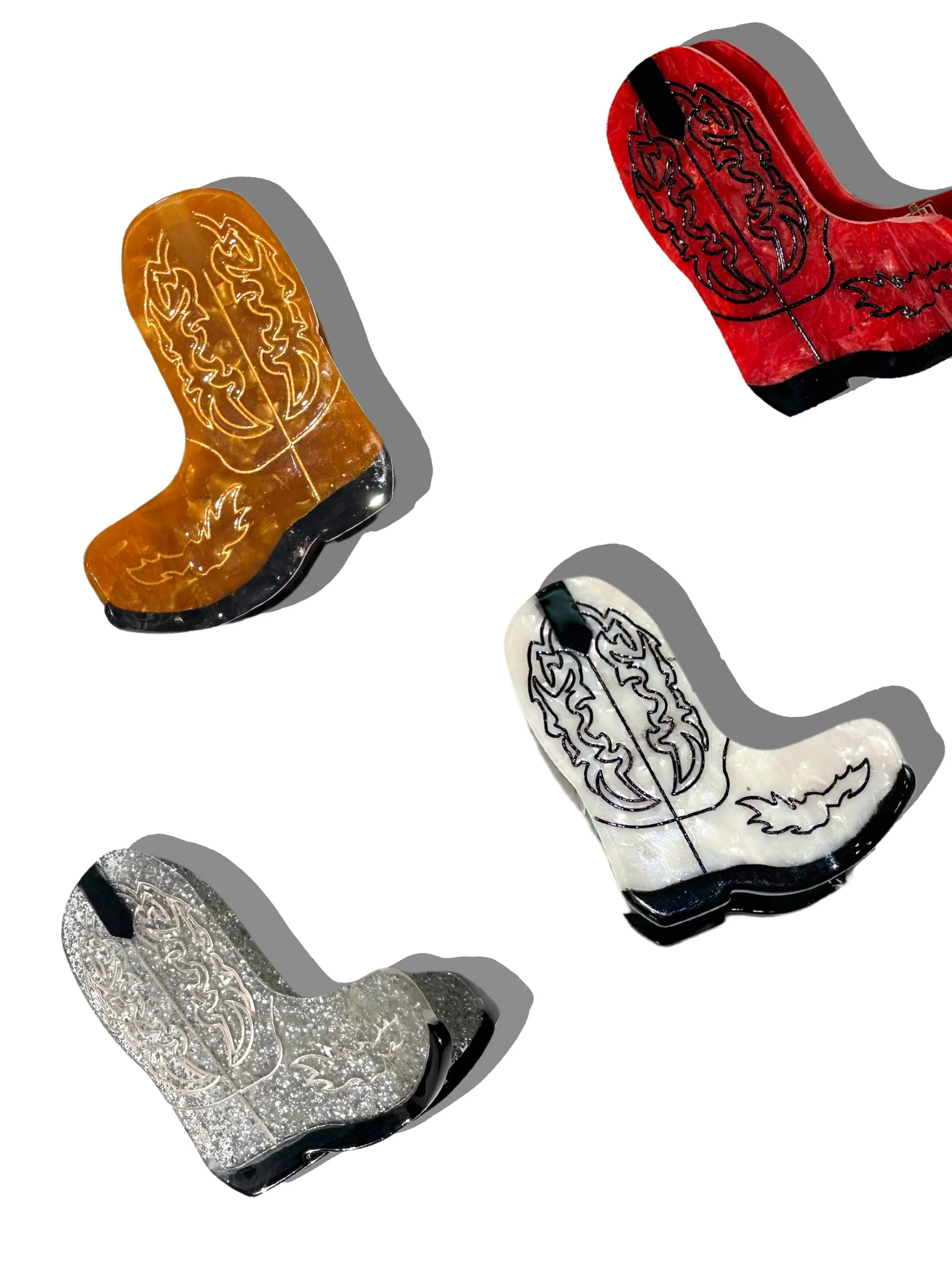 Pince à cheveux Western Cowboy Boot Claw peinte à la main | Eco: Paillettes argentées - Image 2