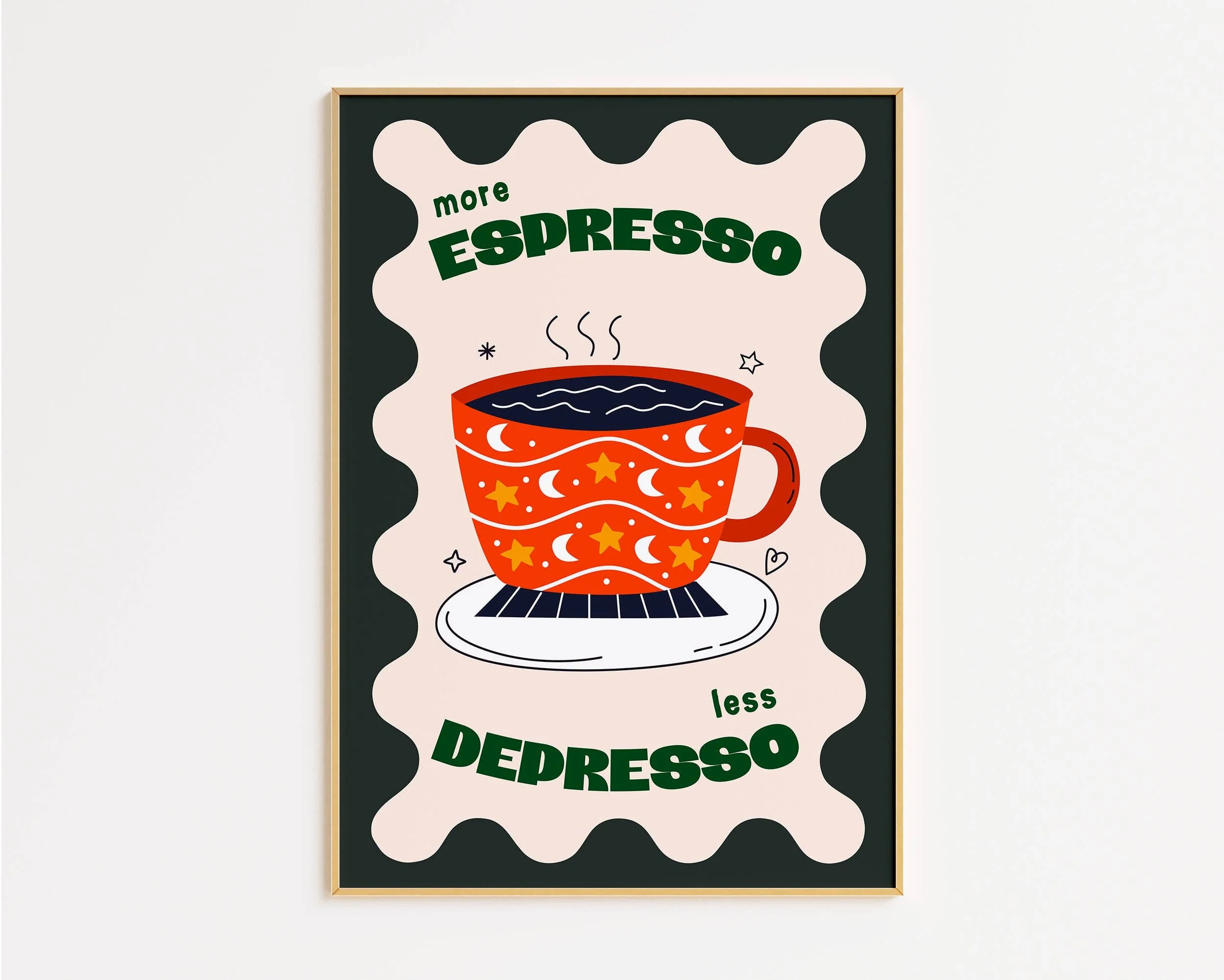 Plus d'Espresso Moins de Depresso Impression: Violet / Cadre en chêne / A2 - Image 3