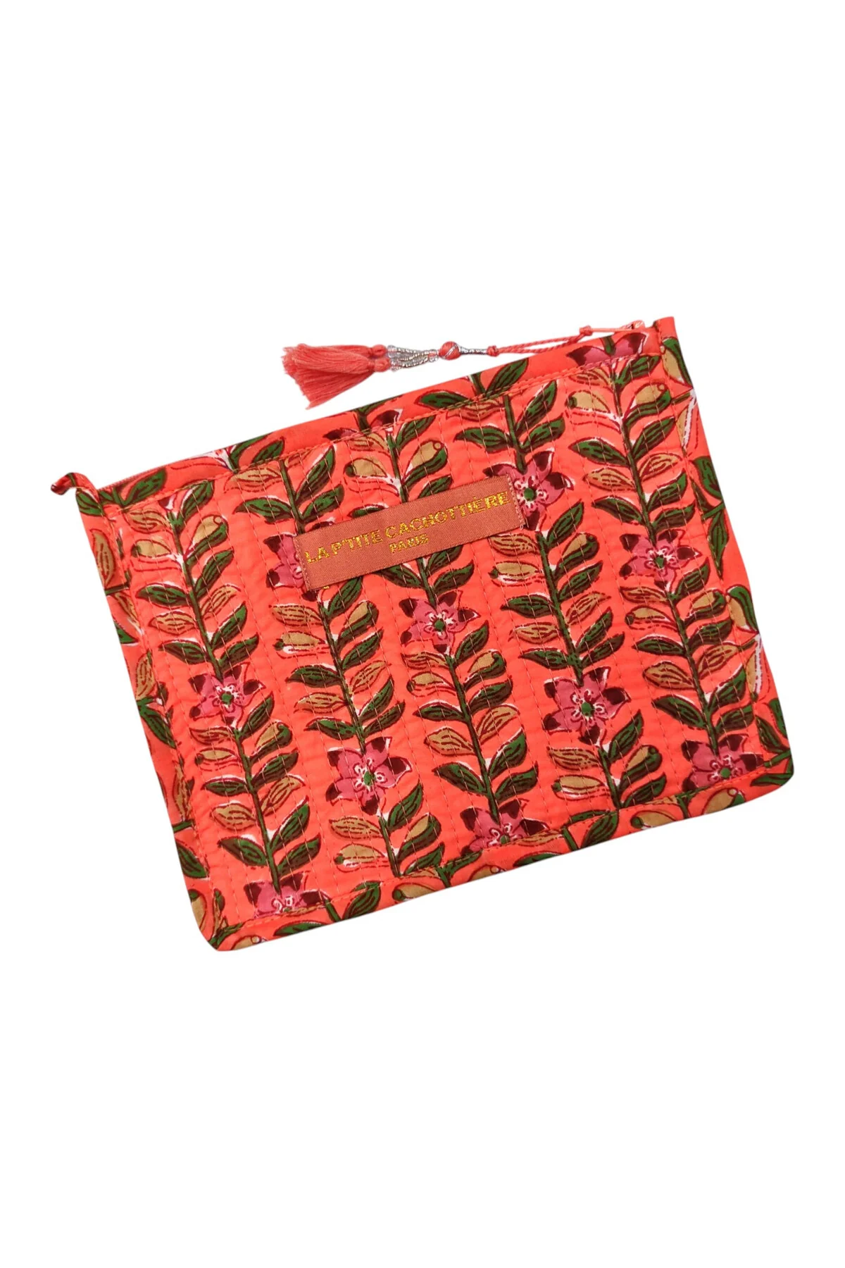 Pochette Block Print India imprimé Jaipur matelassé Corail