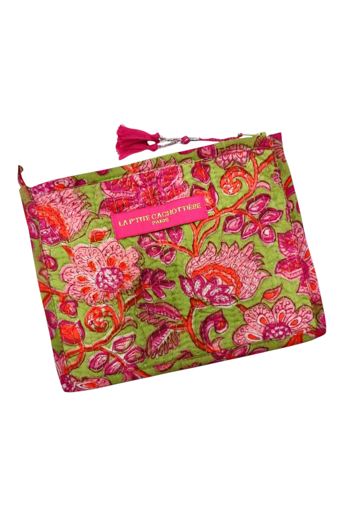 Pochette Block Print India imprimé Jaipur matelassé VERT CLAIR