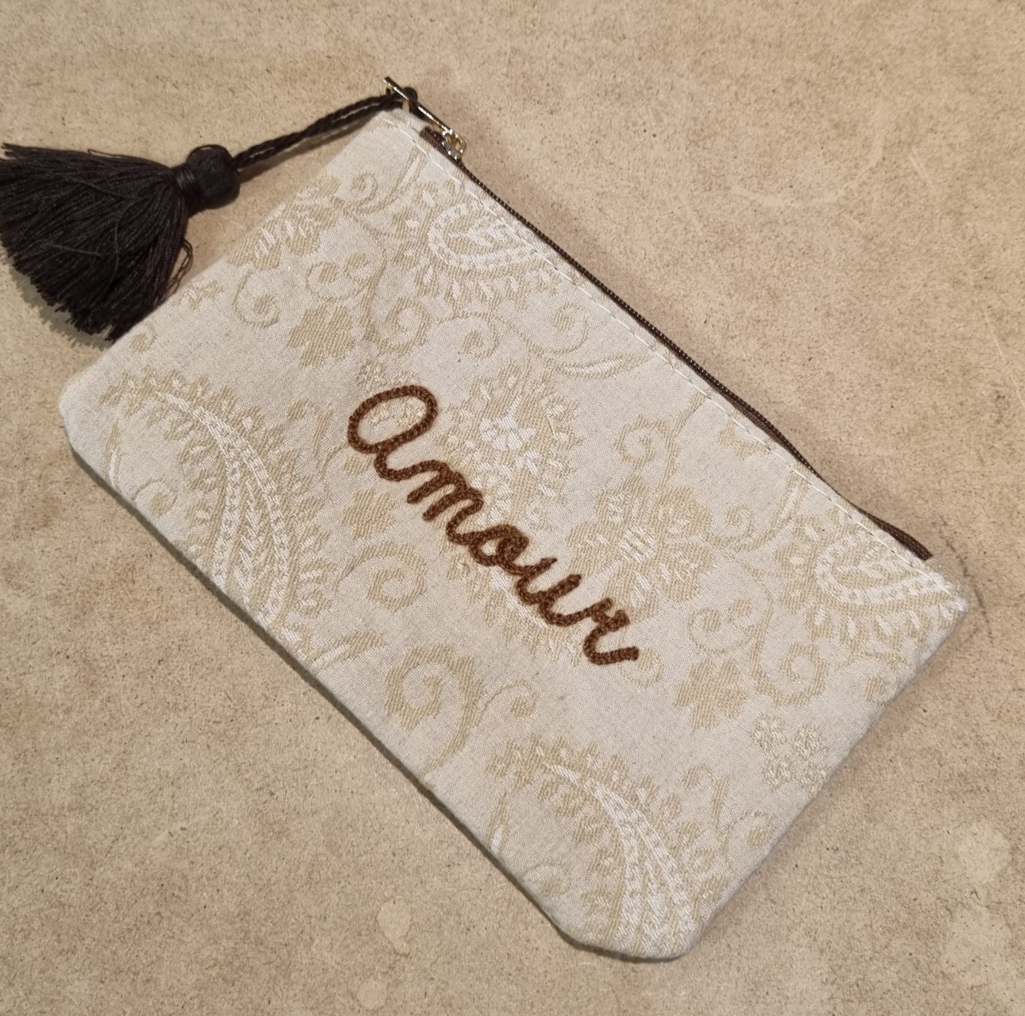 Pochette tissu I Amour beige