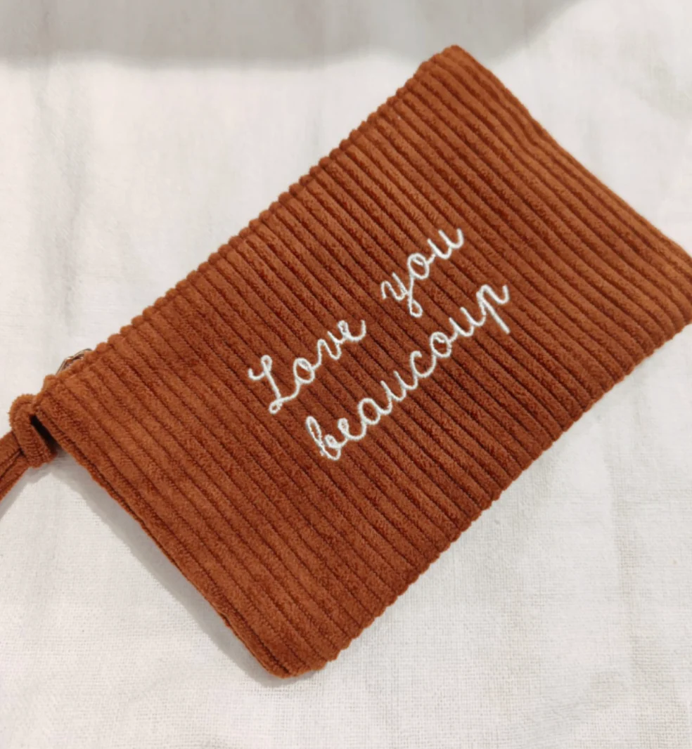 Pochette velours I Love you beaucoup I Camel