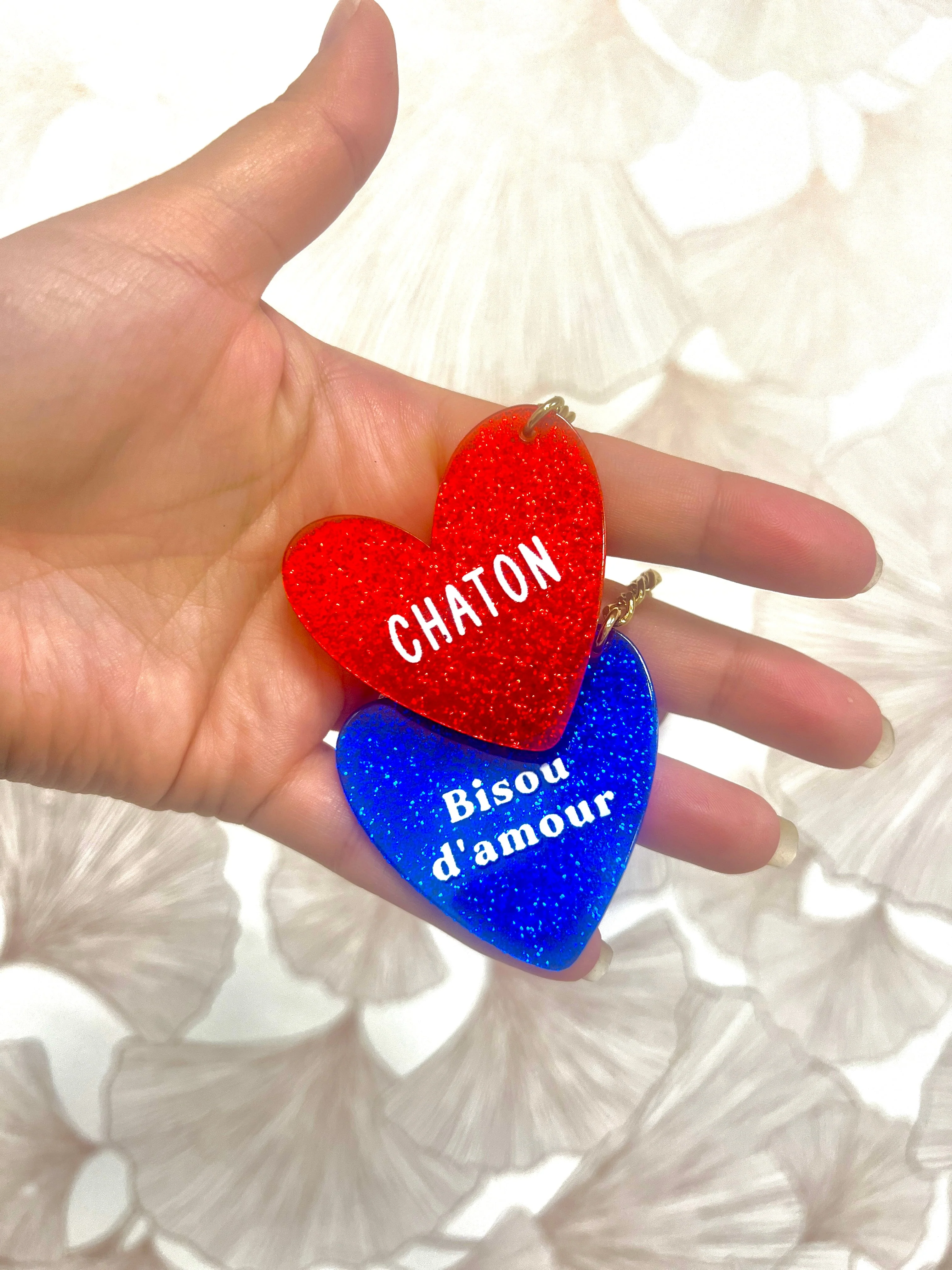 Porte clé coeur I chaton rouge