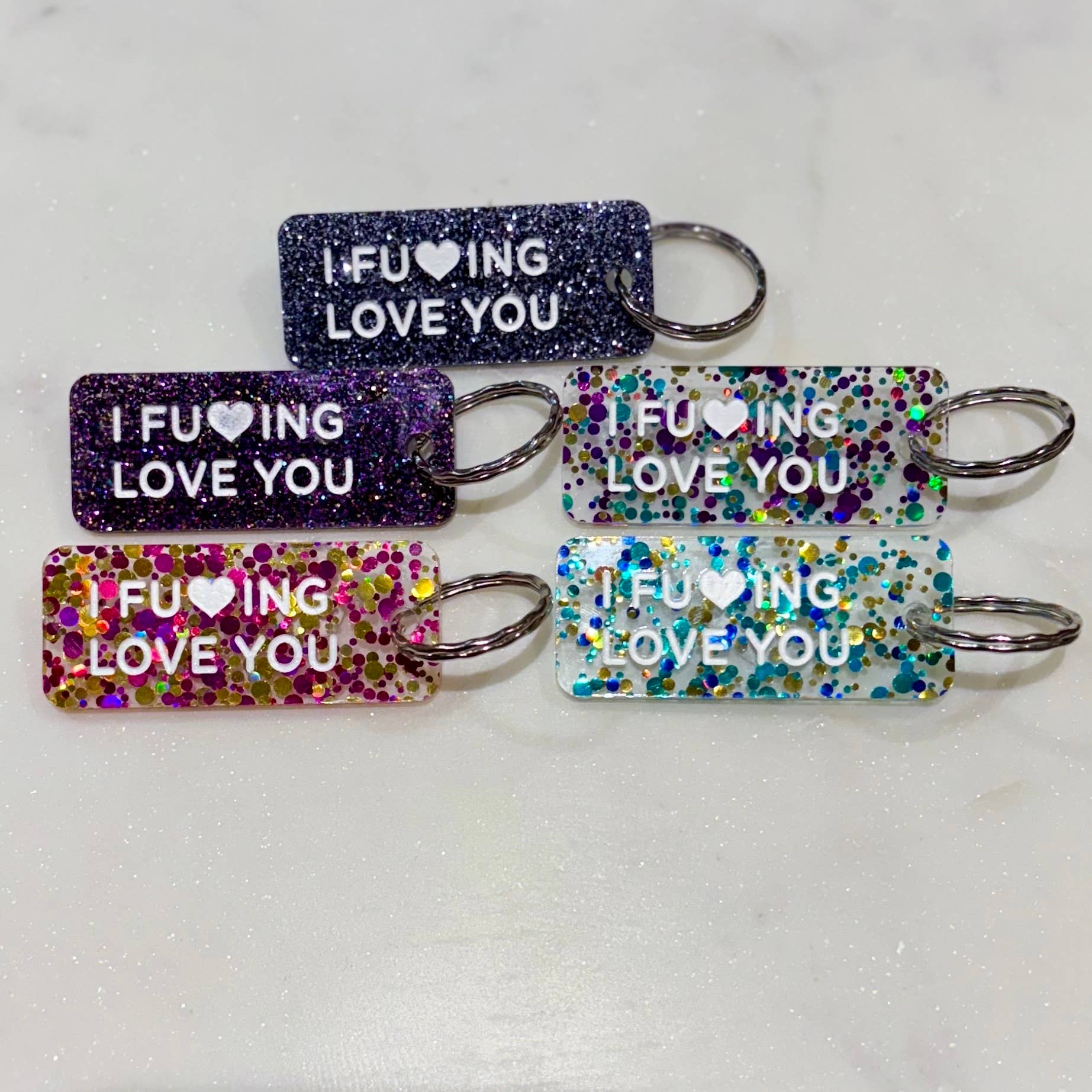 Porte-clés à paillettes I I FUCKING LOVE YOU Noir - Image 2