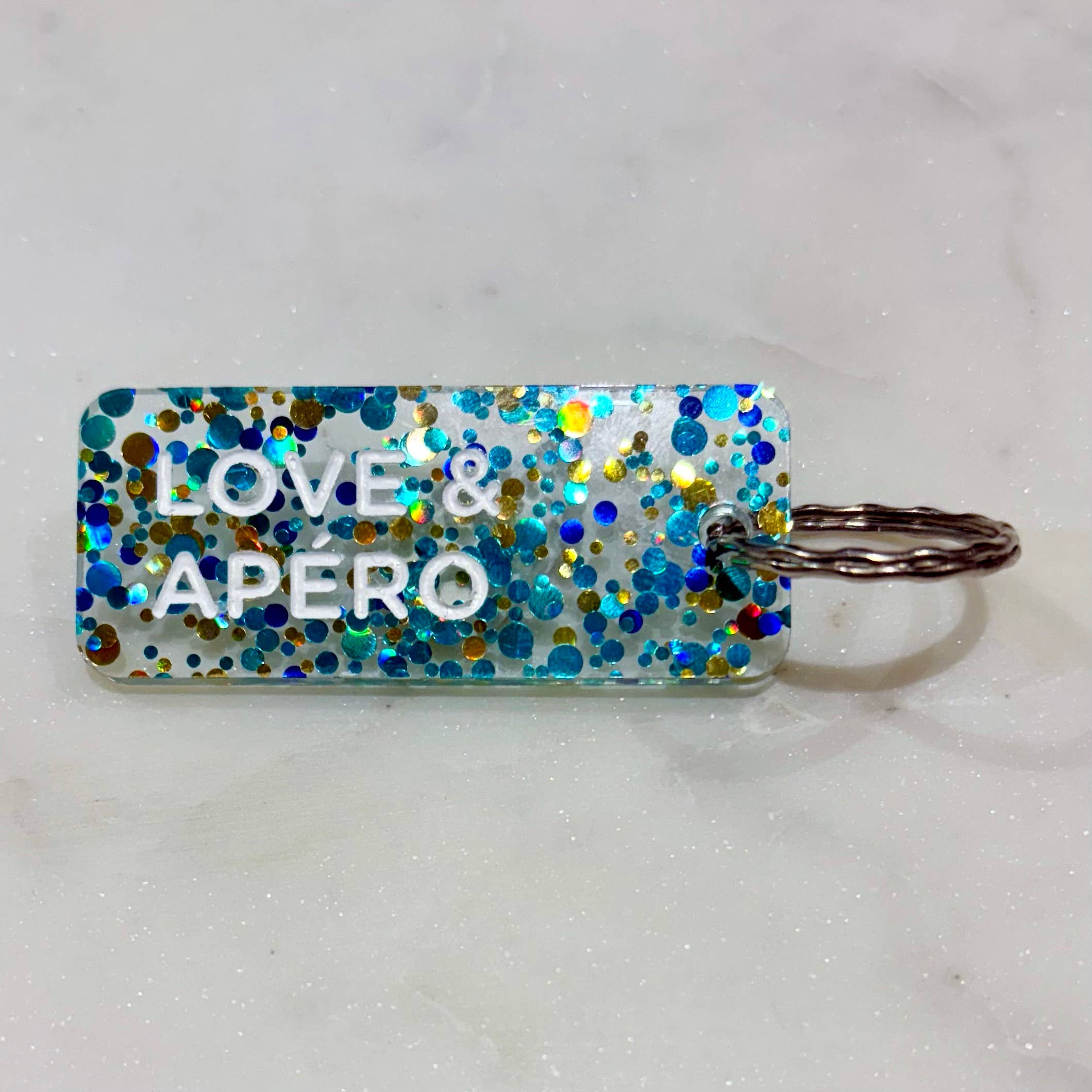 Porte-clés à paillettes I LOVE & APÉRO Bleu - Image 2