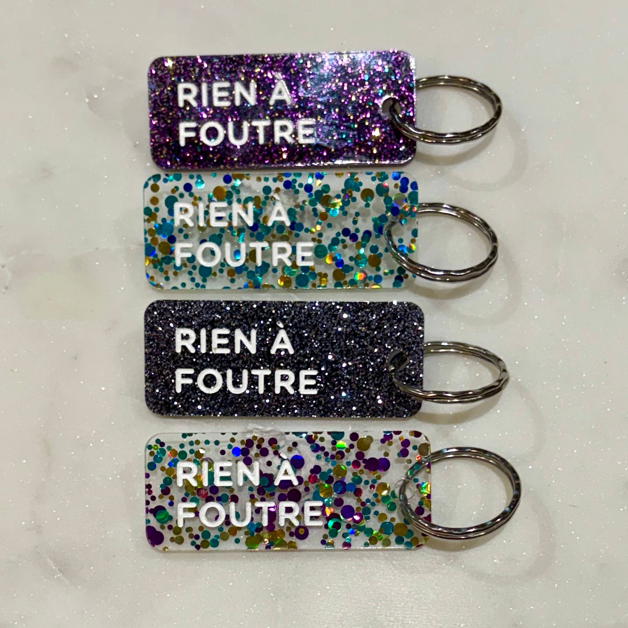 Porte-clés à paillettes I RIEN À FOUTRE  Noir - Image 3
