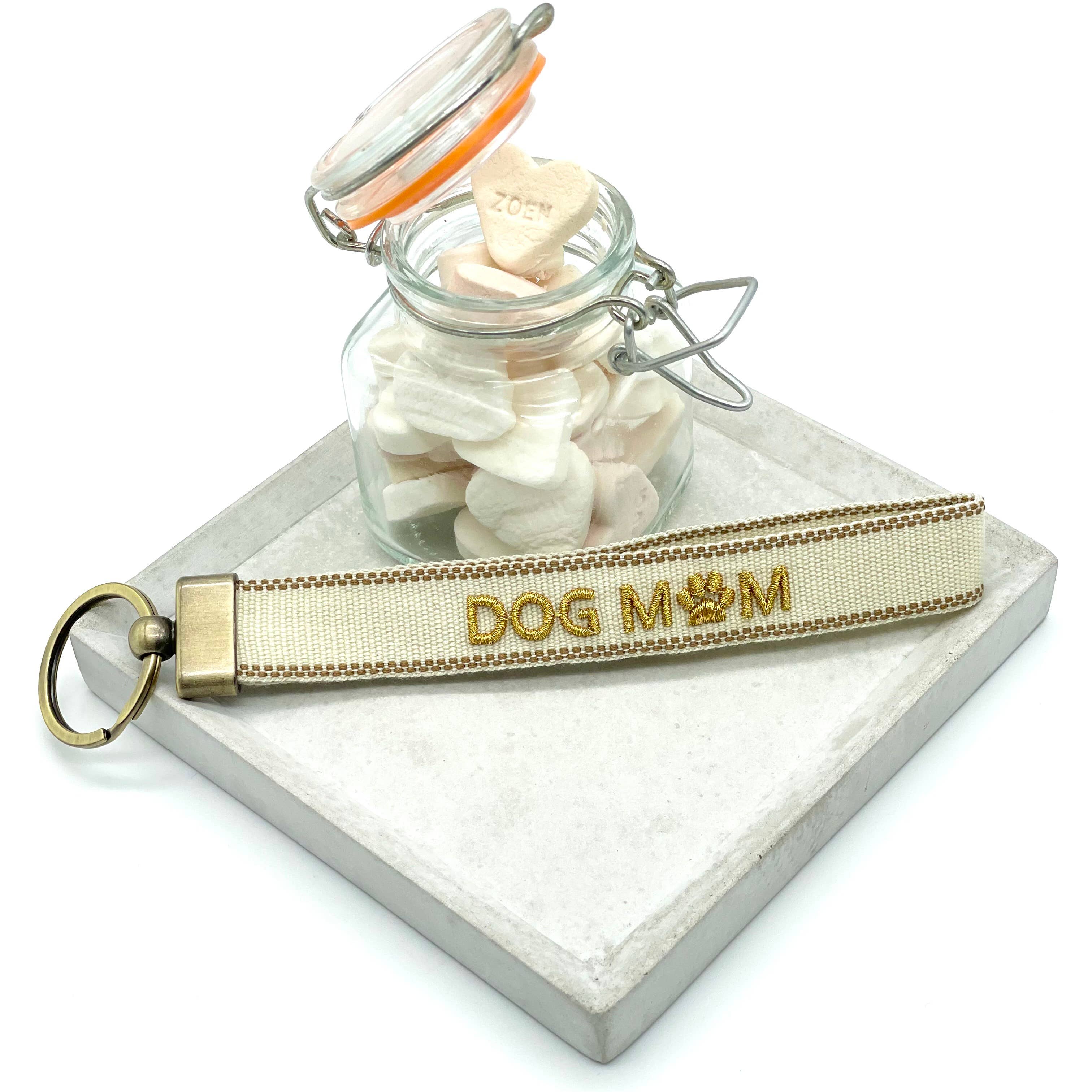 Porte-clés brodé tissé DOG MOM