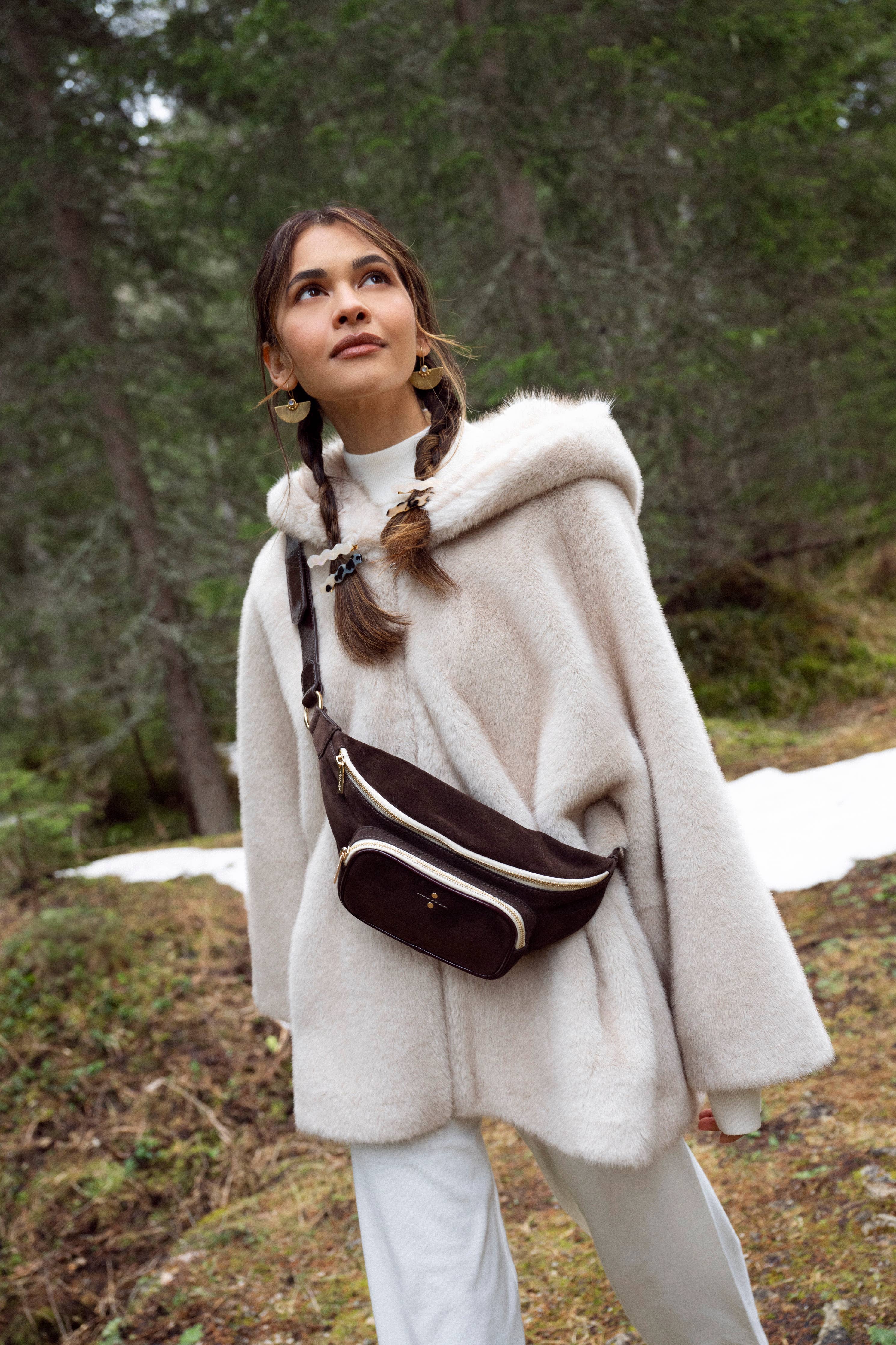 SAC BANANE CUIR SUEDE CHOCOLAT NICOLETTA