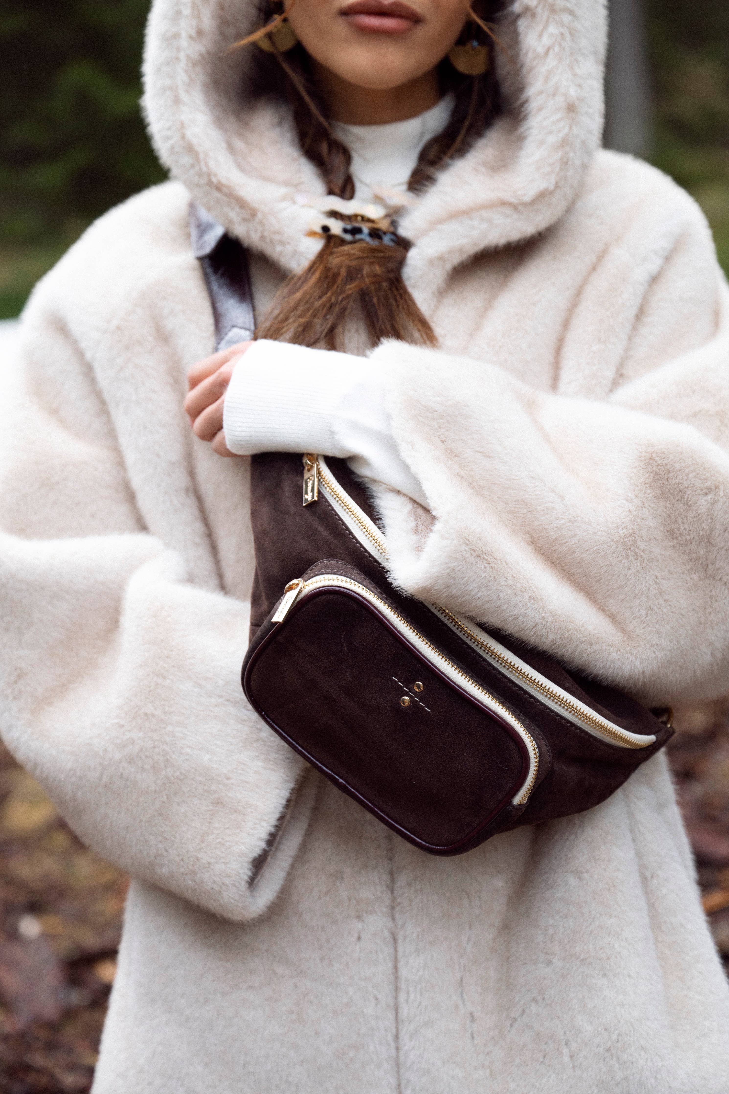 SAC BANANE CUIR SUEDE CHOCOLAT NICOLETTA - Image 4