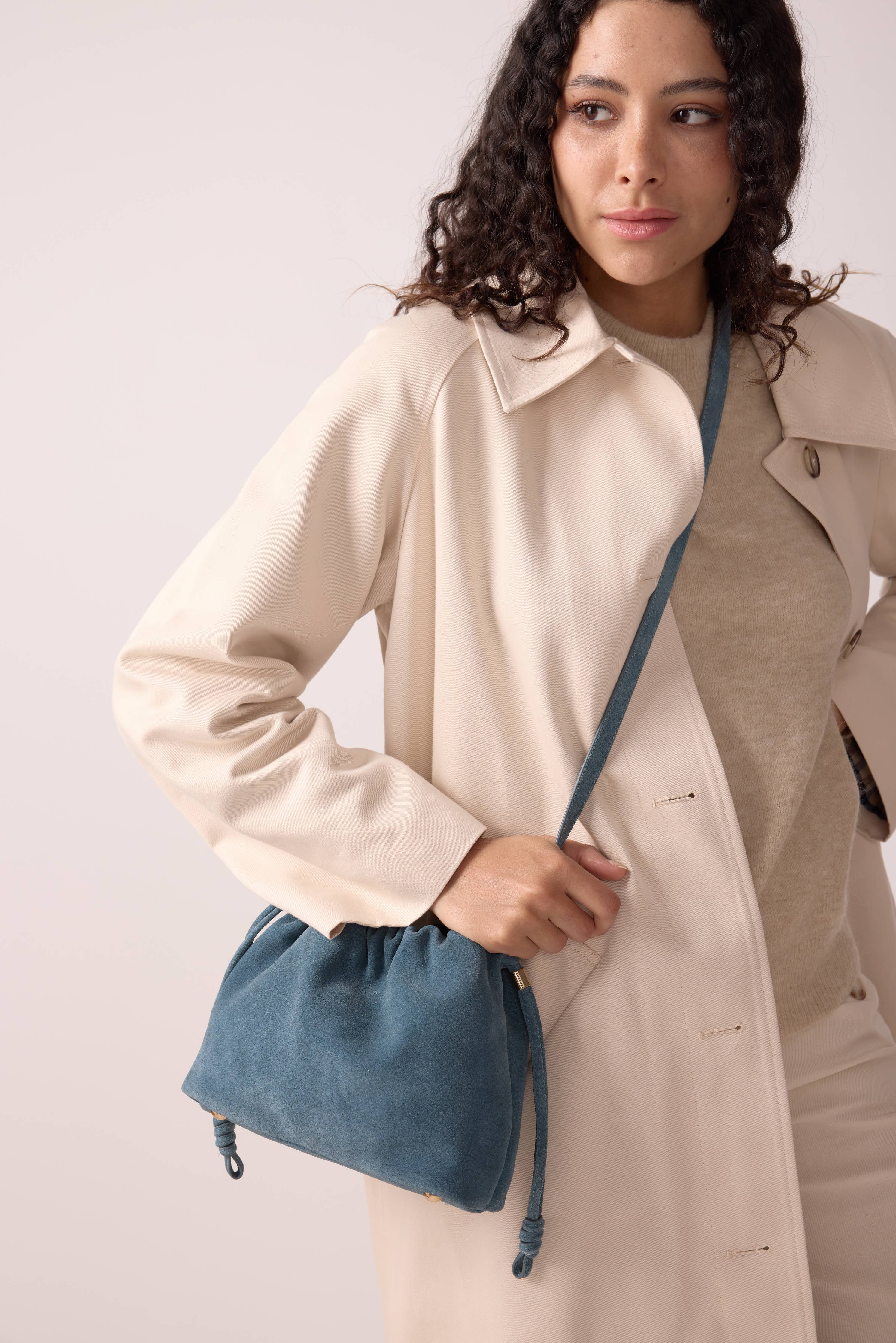 SAC CUIR SUEDE TESSA BLEU ORAGE